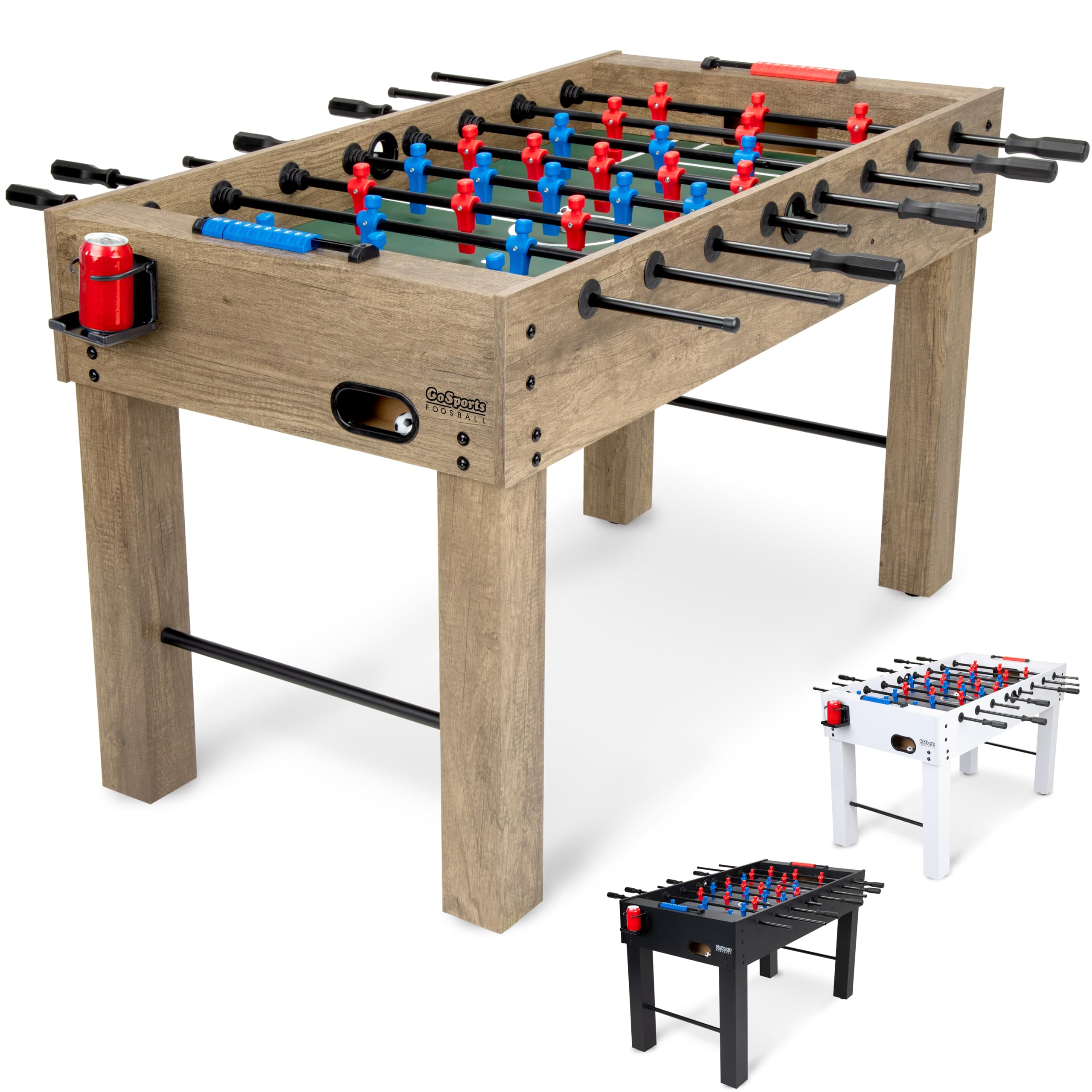 GoSports 54 Inch Full Size Foosball Table - Includes 4 Balls and 2 Cup Holders – Black, Oak, or White