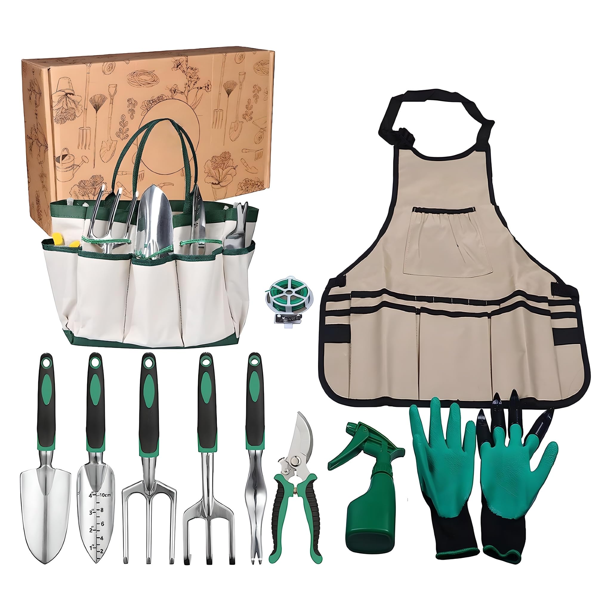Conjunto de Herramientas de Jardín de Servicio de 11 Piezas con Bolsa de Almacenamiento 2 en 1, Kit de Jardinería de Mango Sin Deslizamiento para Mujeres y Hombres, Ideal para Plantar, Cultivo