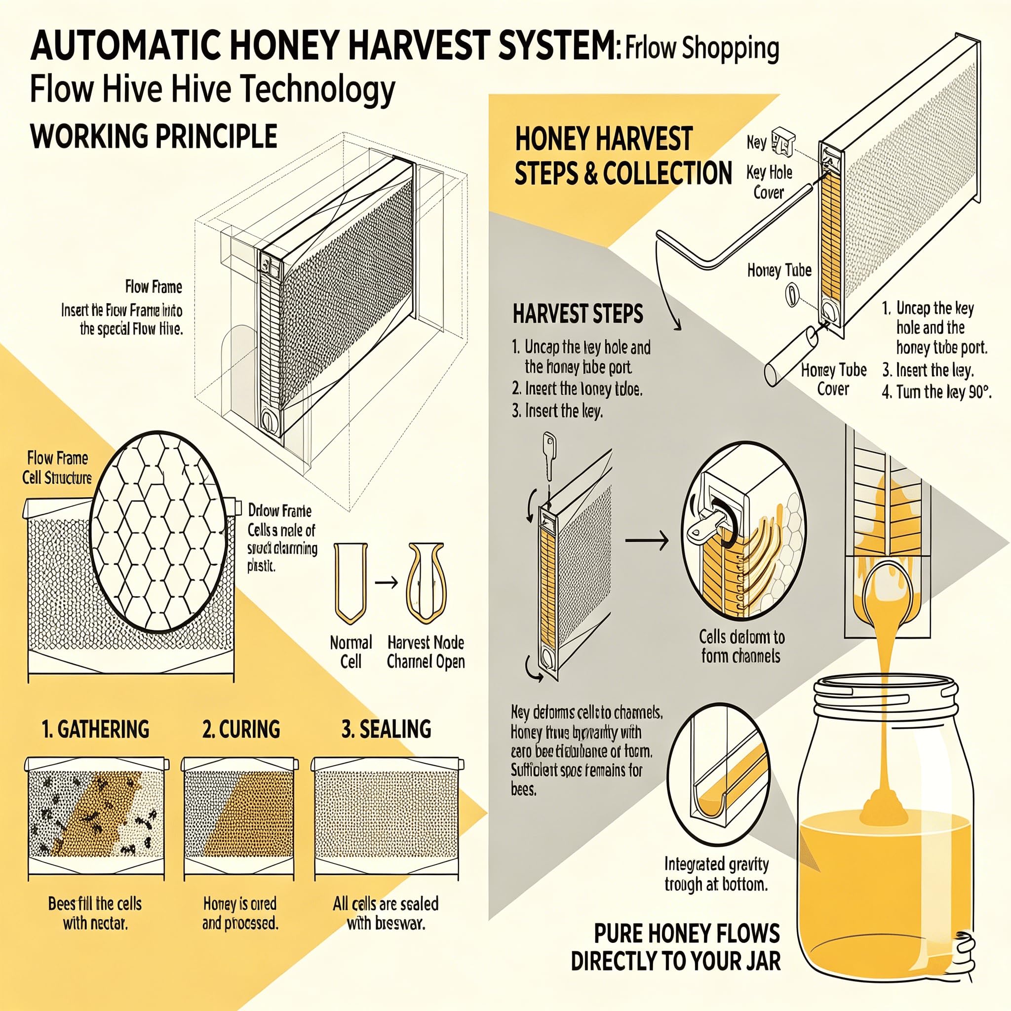 Flow Hive Imker-Starterset, Selbstfließende Bienenbox aus Holz mit Beobachtungsfenster & Honigauslauf,ideal für die Honigernte im eigenen Garten.