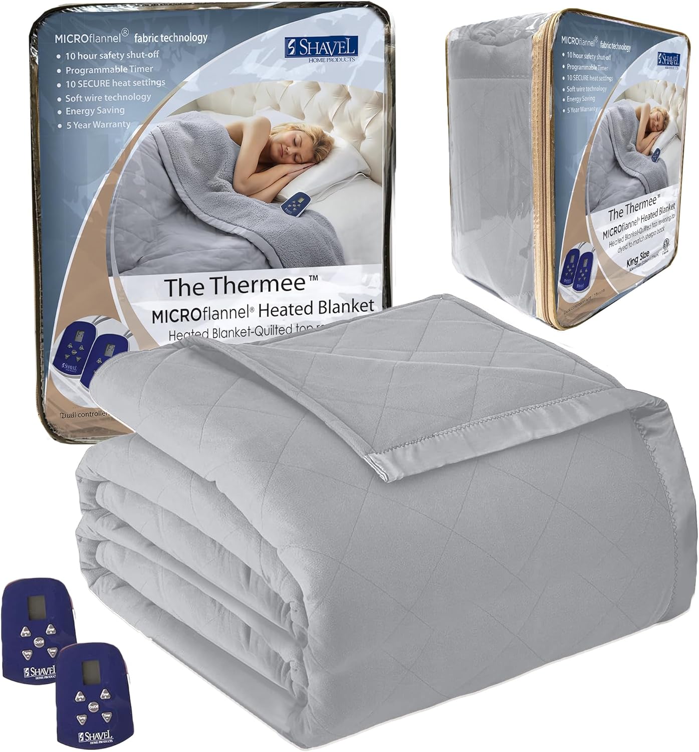 Thermee Micro Flannel Heated Blanket King Size - 10 Settings, Rapid Heating, Luxuriously Soft - Slate Grey King Slate Grey