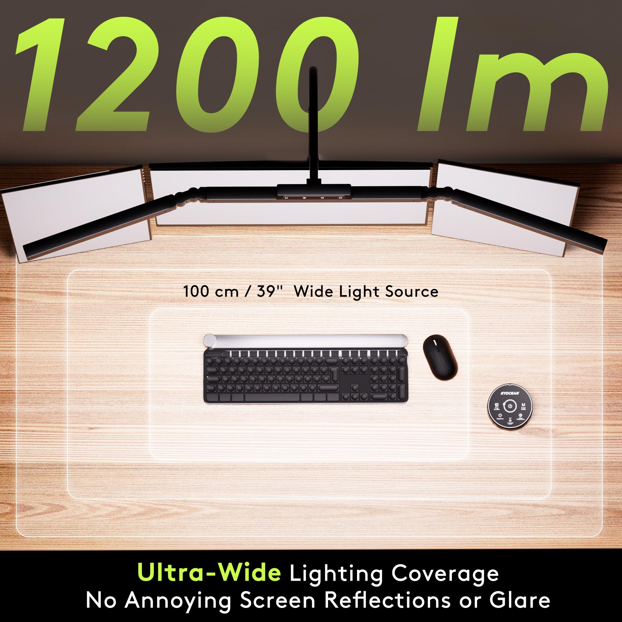 EYOCEAN Schreibtischlampe, Schreibtischlampe mit 3 Lichtquellen, 24W 100cm Tageslichtlampe Schreibtisch mit Fernbedienung, Dimmbare Monitor Lampe, Schwanenhals Büro Tischlampe