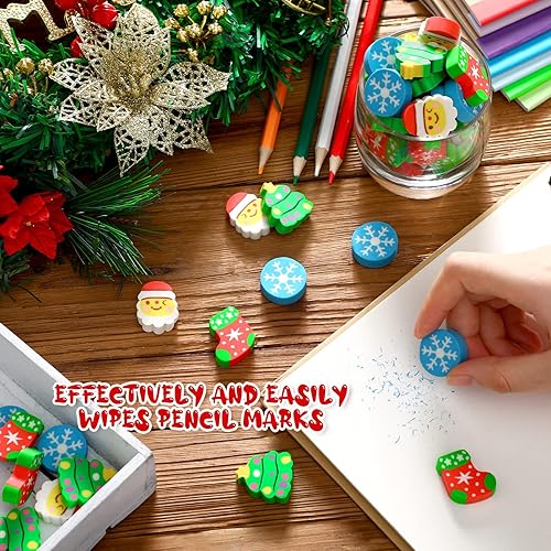 Miniatura 7 de Surtido de mini borradores de Navidad, árbol de Navidad, Papá Noel, muñeco de nieve, borradores de animales, divertidos borradores para estudiantes,