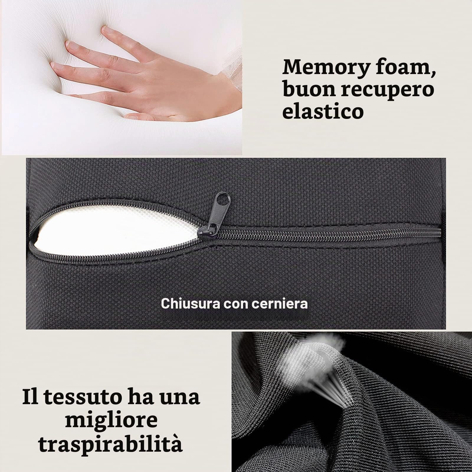 ZATOOTO Cuscino Auto Collo Pillow Memory Foam Supporto Testa Seggiolino Auto Per la Guida, Confortevole Traspirante, Nero