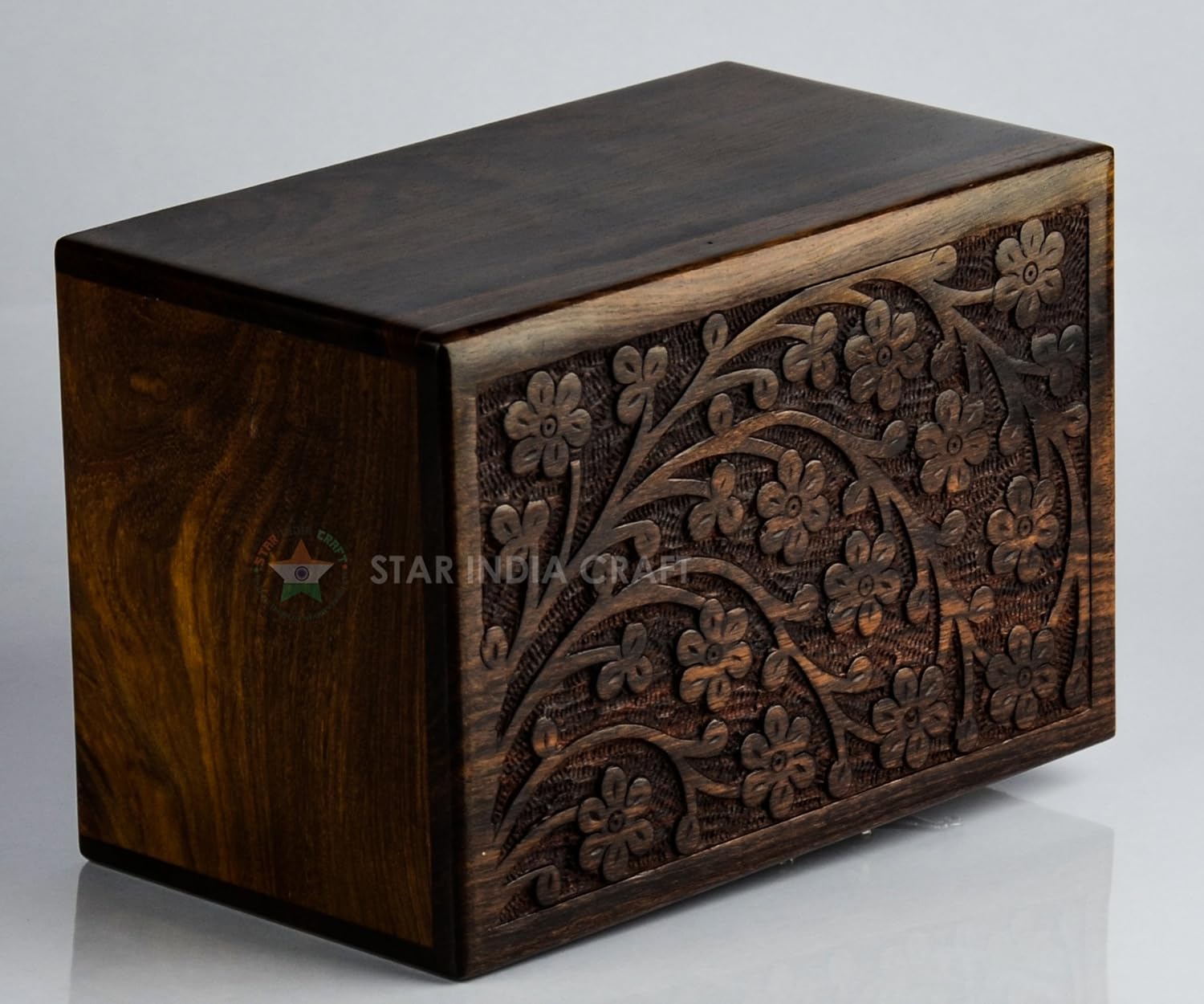 Handmade Tree of Life Adult Wooden Cremation Urns for Human Ashes by STAR INDIA CRAFT - Dark Brown Wooden Pet Urns for Dogs, Wooden Funeral Urns, Made from Sheesham (Small - 6 x 4 x 2.75)