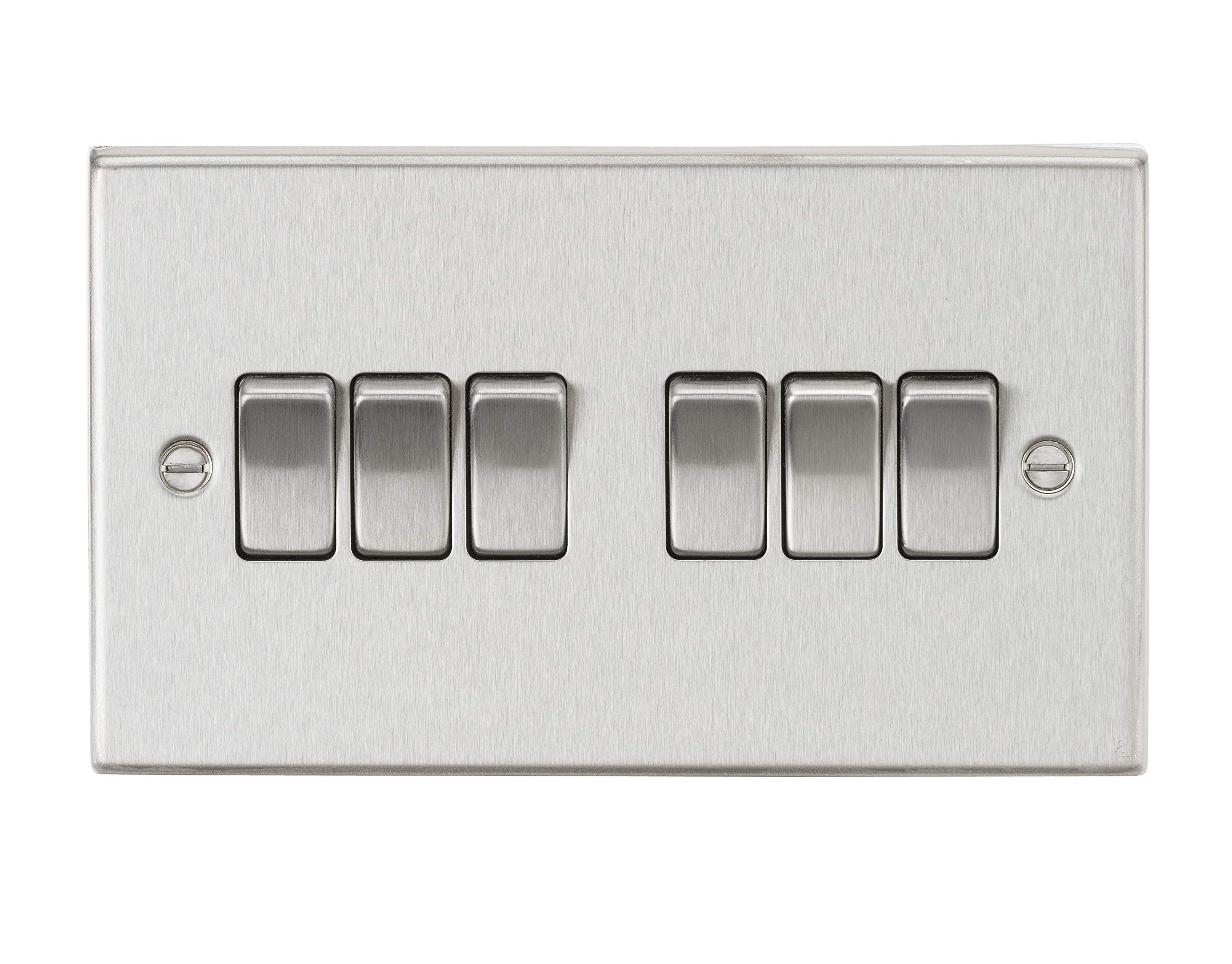 Knightsbridge 10AX 6G 2-Way Plate Switch - Square Edge Brushed Chrome