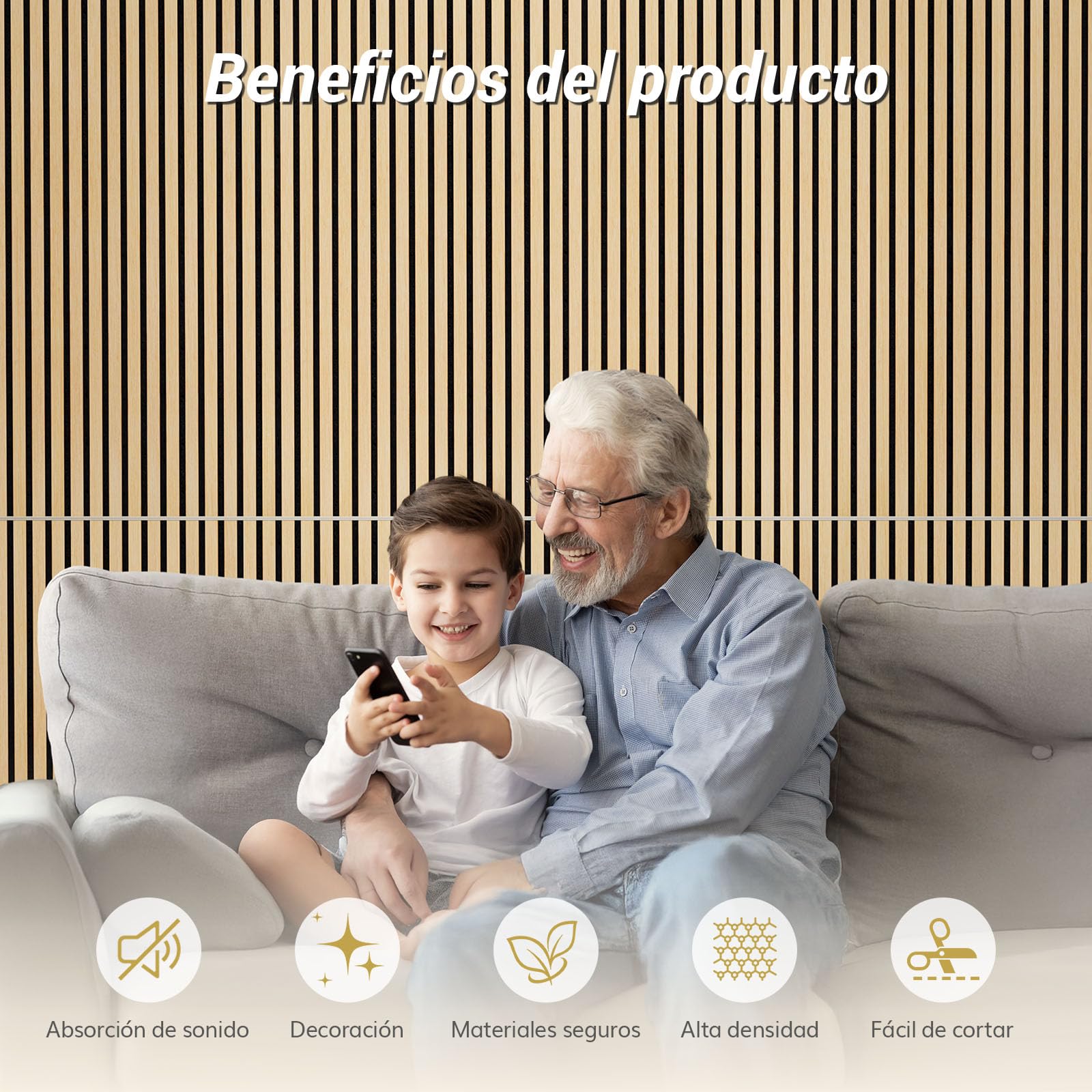TONOR Lote de 4 Paneles acústicos autoadhesivos en Chapa de Madera, 120 x 60 x 1,9 cm (2,88 m²), Paneles murales 3D, Aspecto Madera para decoración de Paredes, Oficina, salón, Roble