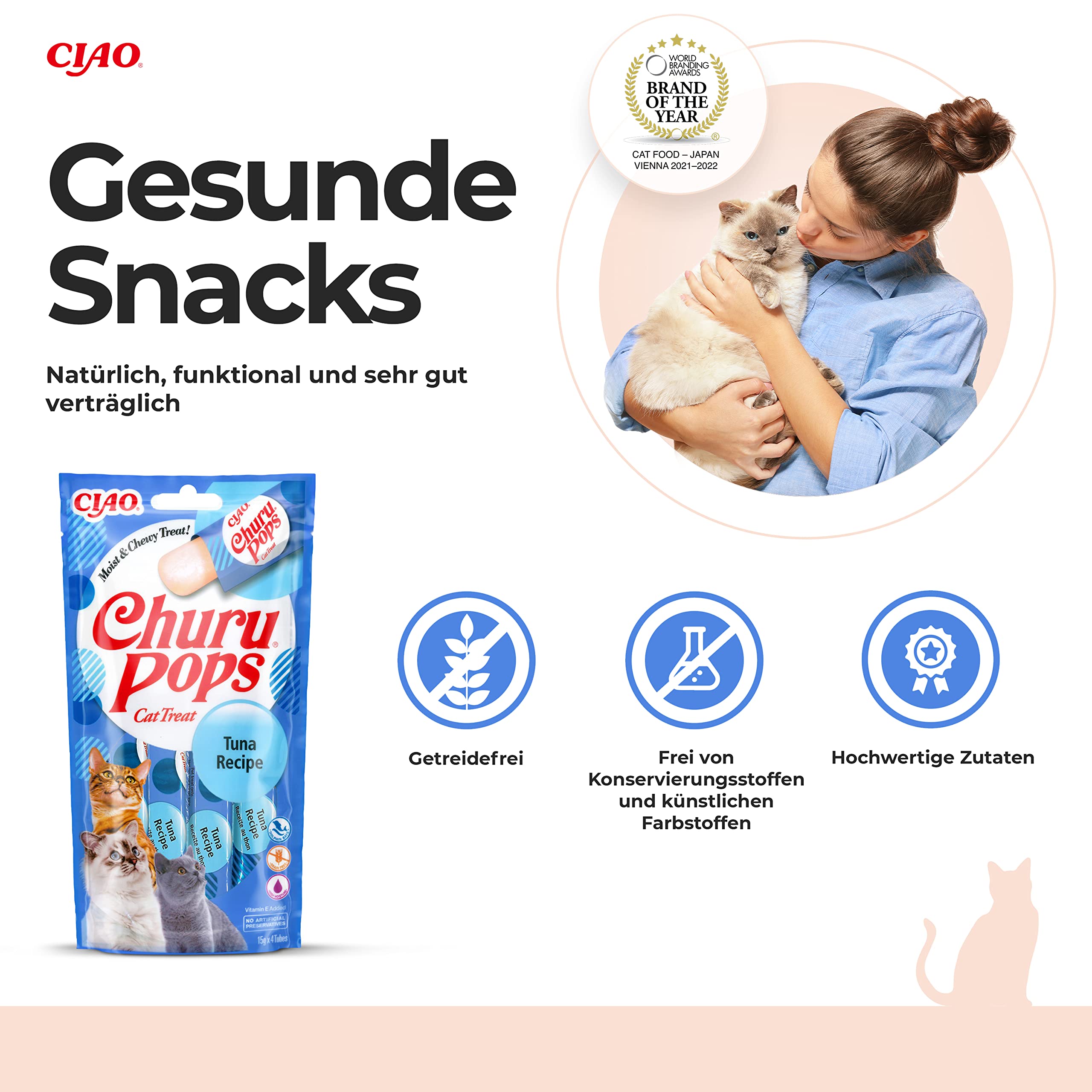 INABA Churu Pops Snack per Gatti in Stick di Gelatina al Tonno - 12 Pack (48 Stick x 15gr) - Cibo per Gatti Sano e Gustoso, Texture Morbida - Snack Gatto Senza Conservanti o Coloranti Artificiali