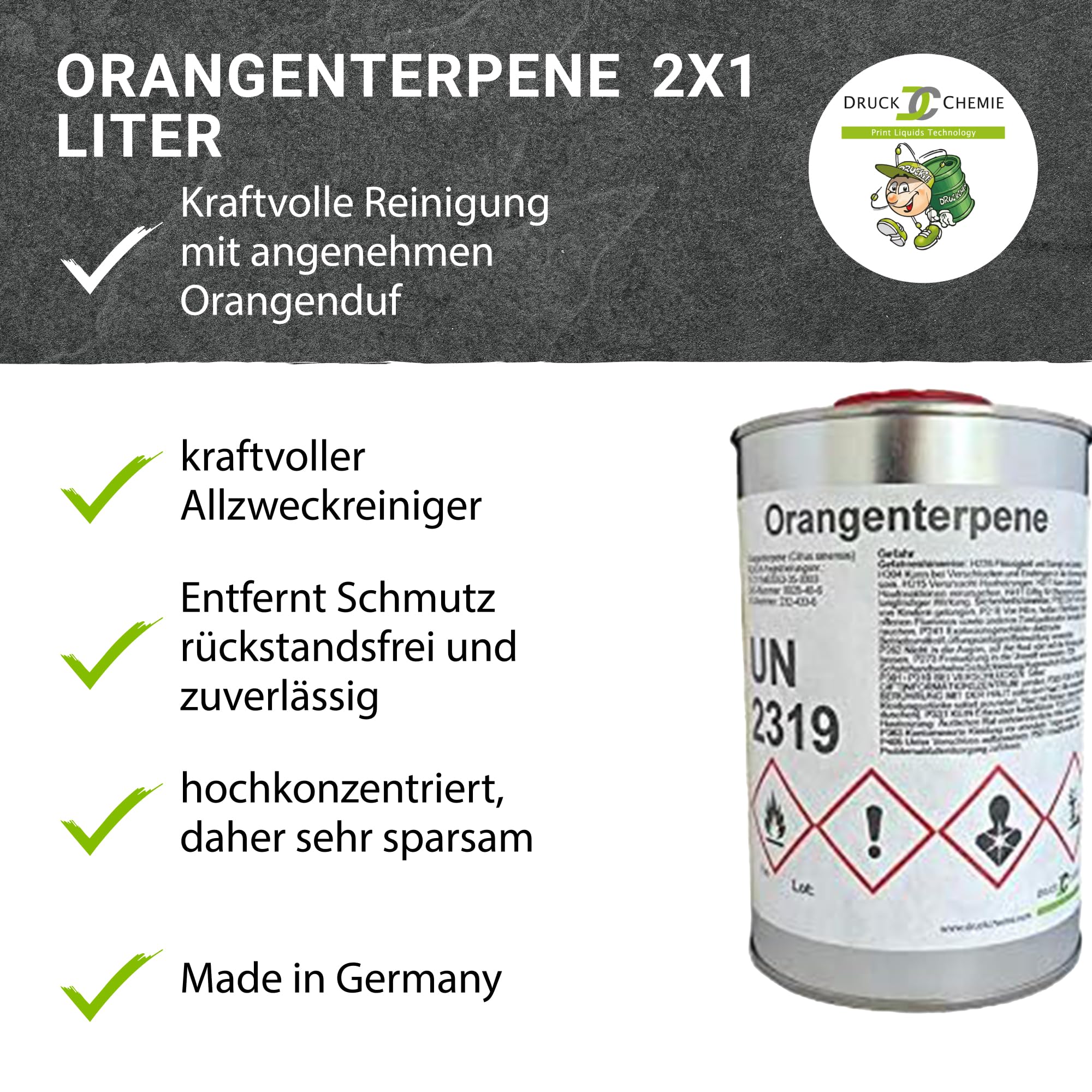 Orangenterpene 2 x 1L - Kraftvoller Orangenreiniger zum Lösen hartnäckiger Klebereste - Orangenreiniger für nahezu alle Oberflächen