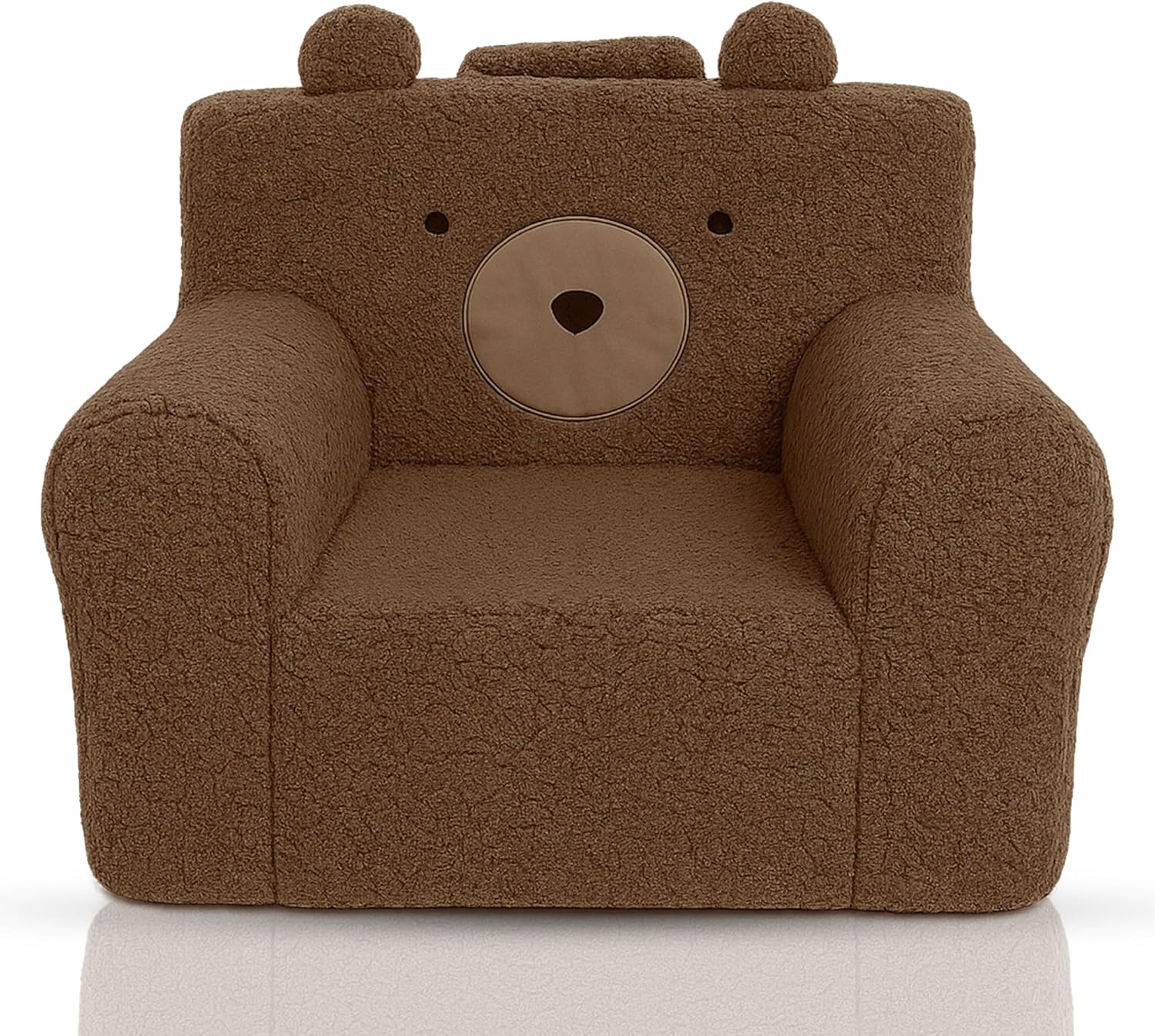 Soft Toddler Sofa – Comfy Plush for Kids Ages 1–5 with Cute Teddy Bear Design – Lightweight Brown & Dark Brown Toddler Seat for Nursery, Bedroom & Playroom