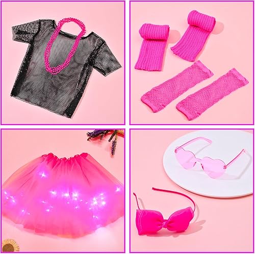 Miniatura 5 de 13 piezas de accesorios de disfraz de los años 80 para niñas, camiseta tutú iluminada, trajes de Halloween de los años 80 y 90, fiesta retro