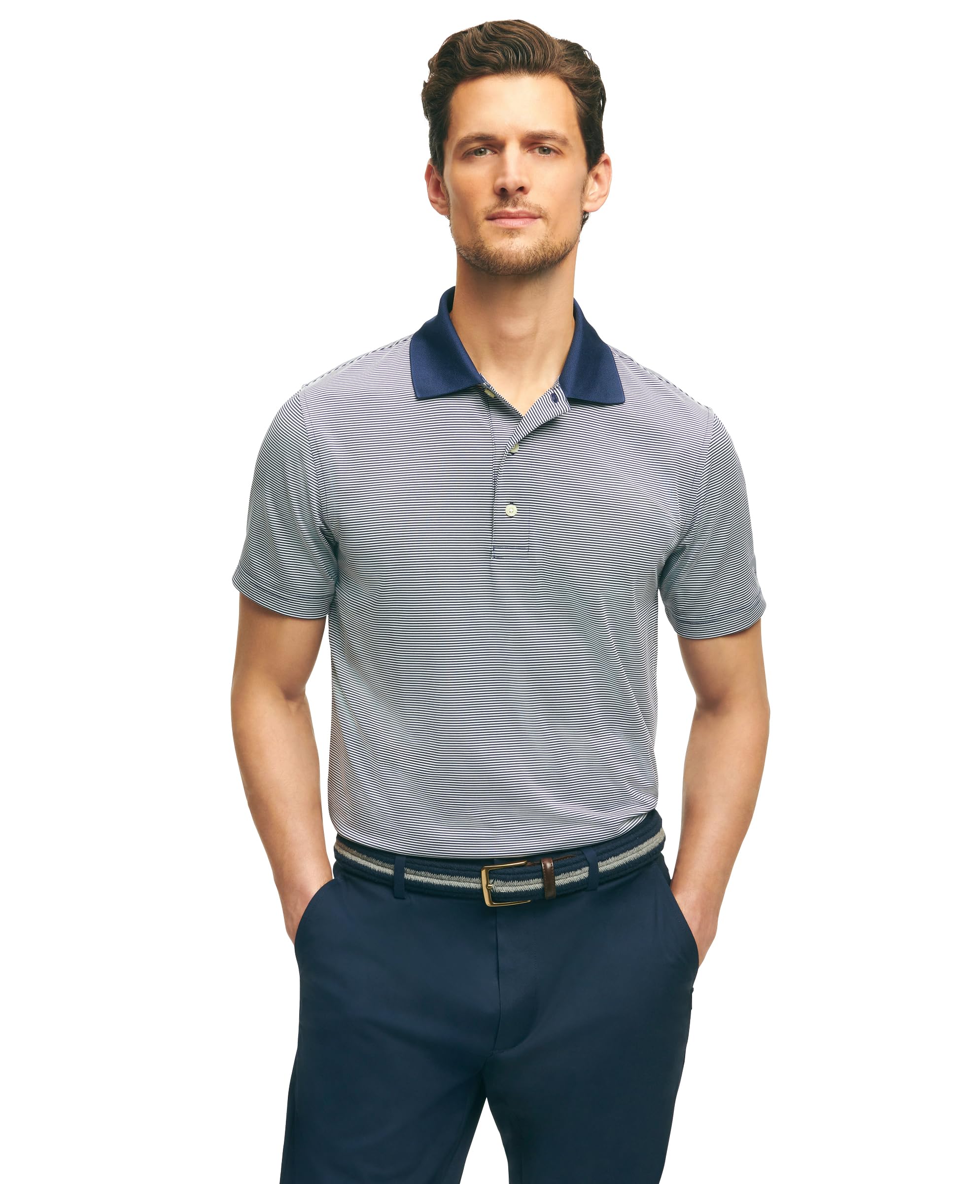 Brooks Brothers Men's Performance Stretch Short Sleeve Mini Stripe Golf Polo Shirt