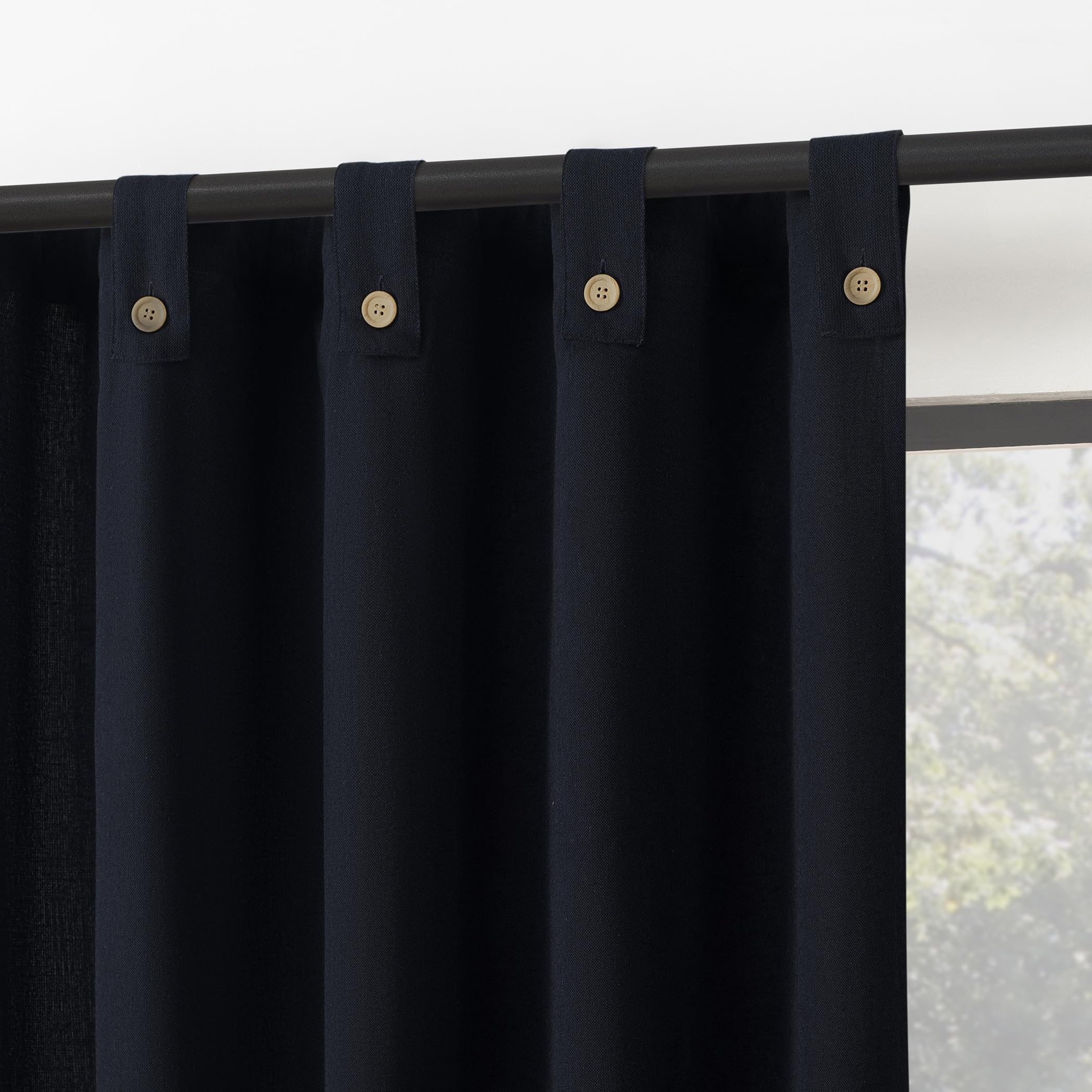 Archaeo Cotton Blend Button Tab Top Curtain Panel, 40" x 63, Navy Blue โ image 1