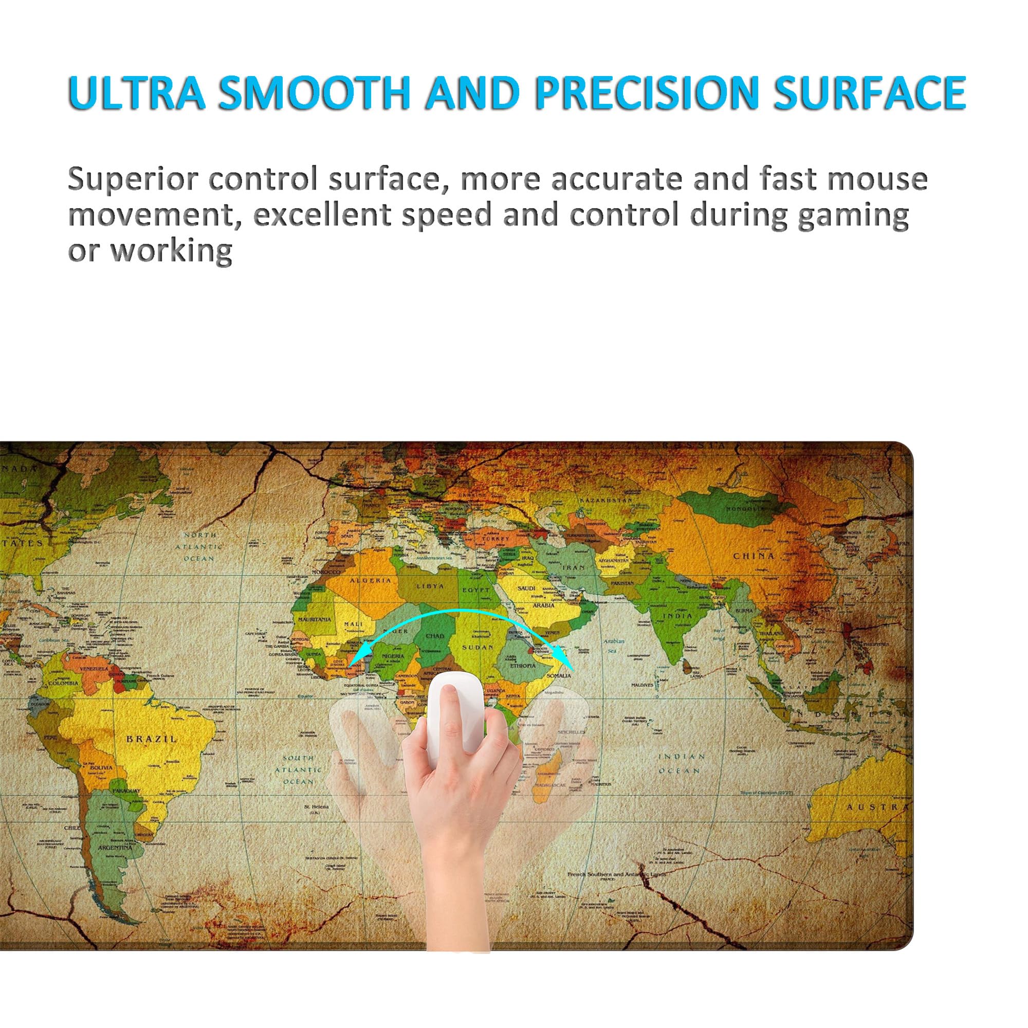 LL-COEUR XXL Mappa del Mondo Tappetino per Mouse Pad Gaming Computer Scrivania Mat (1000 x 500 x 3 mm)