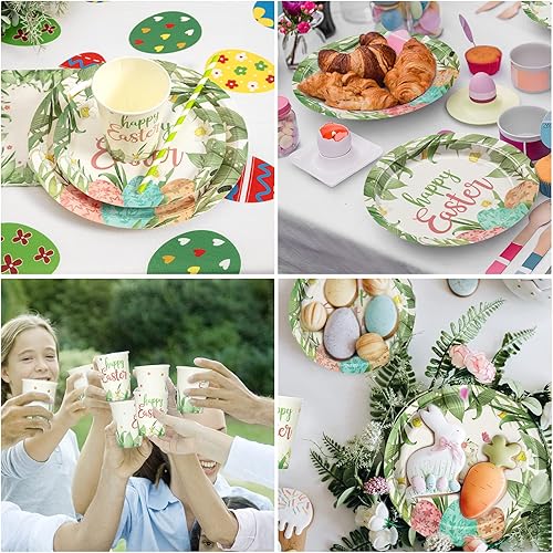 Miniatura 9 de Juego de vajilla desechable de Pascua de 125 piezas, platos de papel para decoración de Pascua, suministros para fiesta de Pascua, incluye platos,