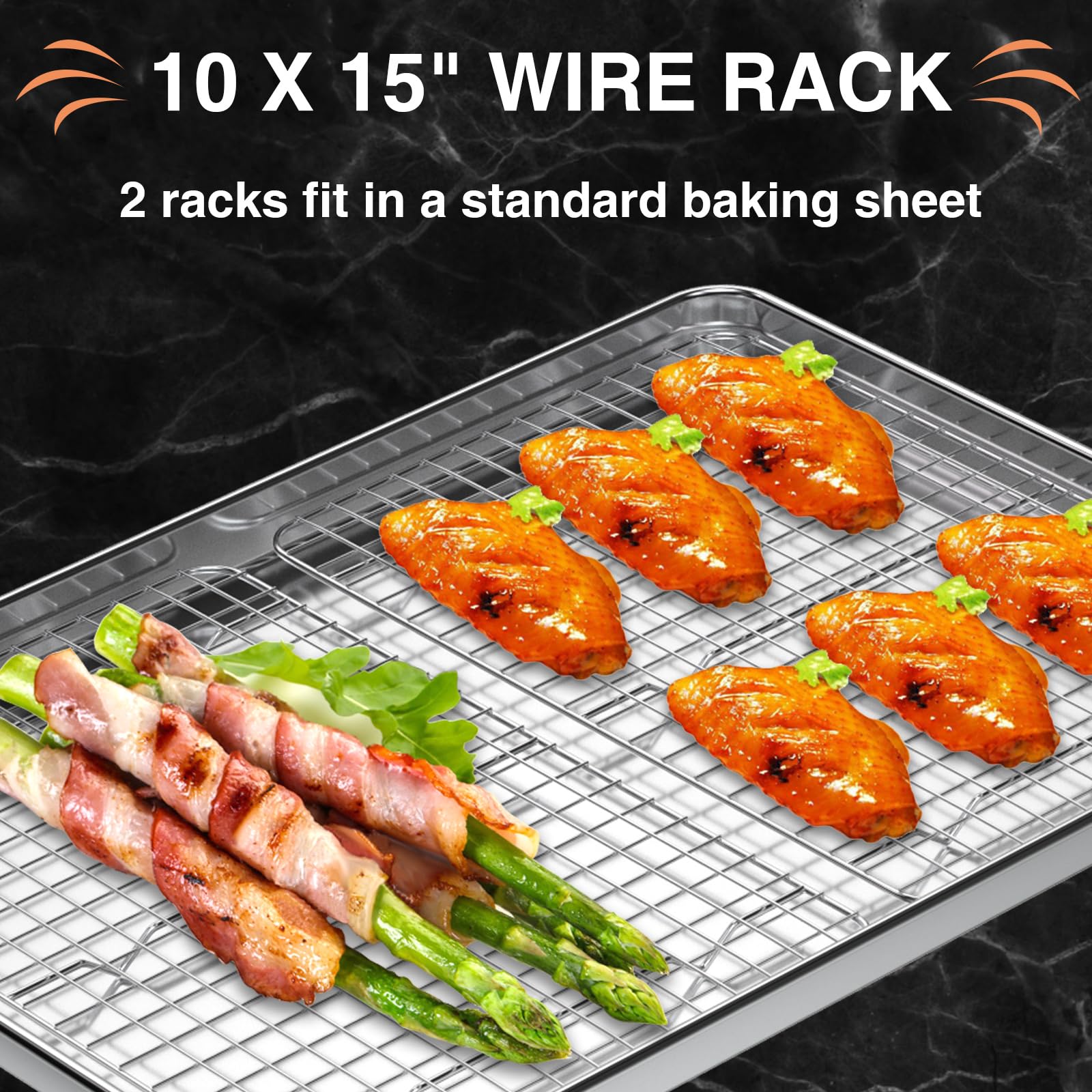 Kühlgitter zum Backen, 2er-Pack, 38,1 x 25,4 cm, Backrost aus Edelstahldraht, passend für Gelee-Rollblechpfanne, ofenfest zum Kochen, Braten, Grillen