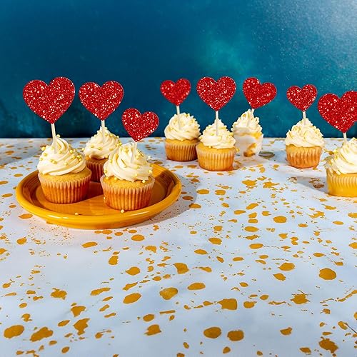 Miniatura 8 de Gyufise 30 adornos de corazón para cupcakes con purpurina roja y dulce corazón, decoración de pasteles para el día de San Valentín, decoración de