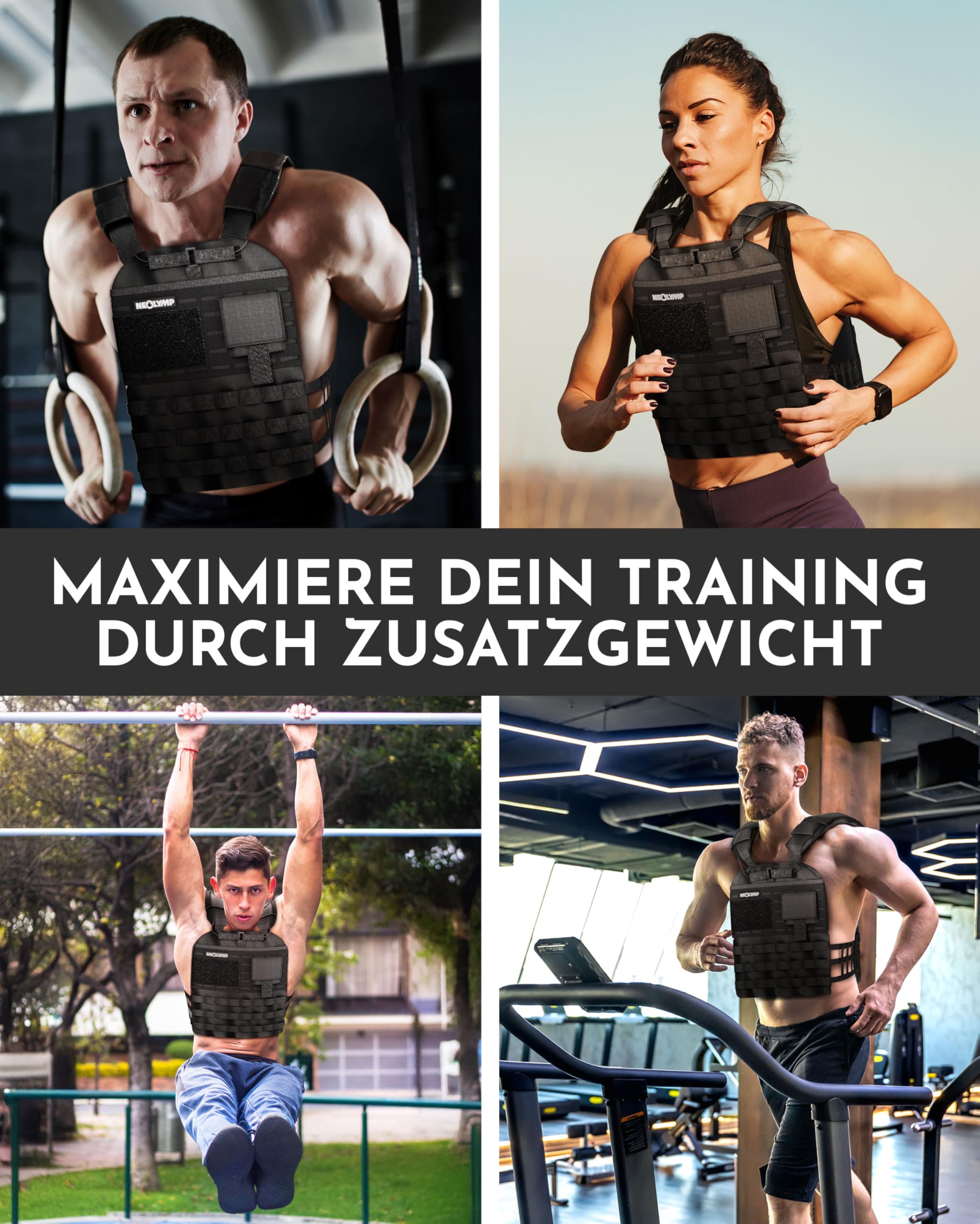 NEOLYMP Gewichtsweste – Unisex Weighted Vest – Plattenträger Weste mit Tasche – Kein Verrutschen – Atmungsaktiv & Verstellbar – Calisthenics Equipment – Weight Vest Home & Gym Training