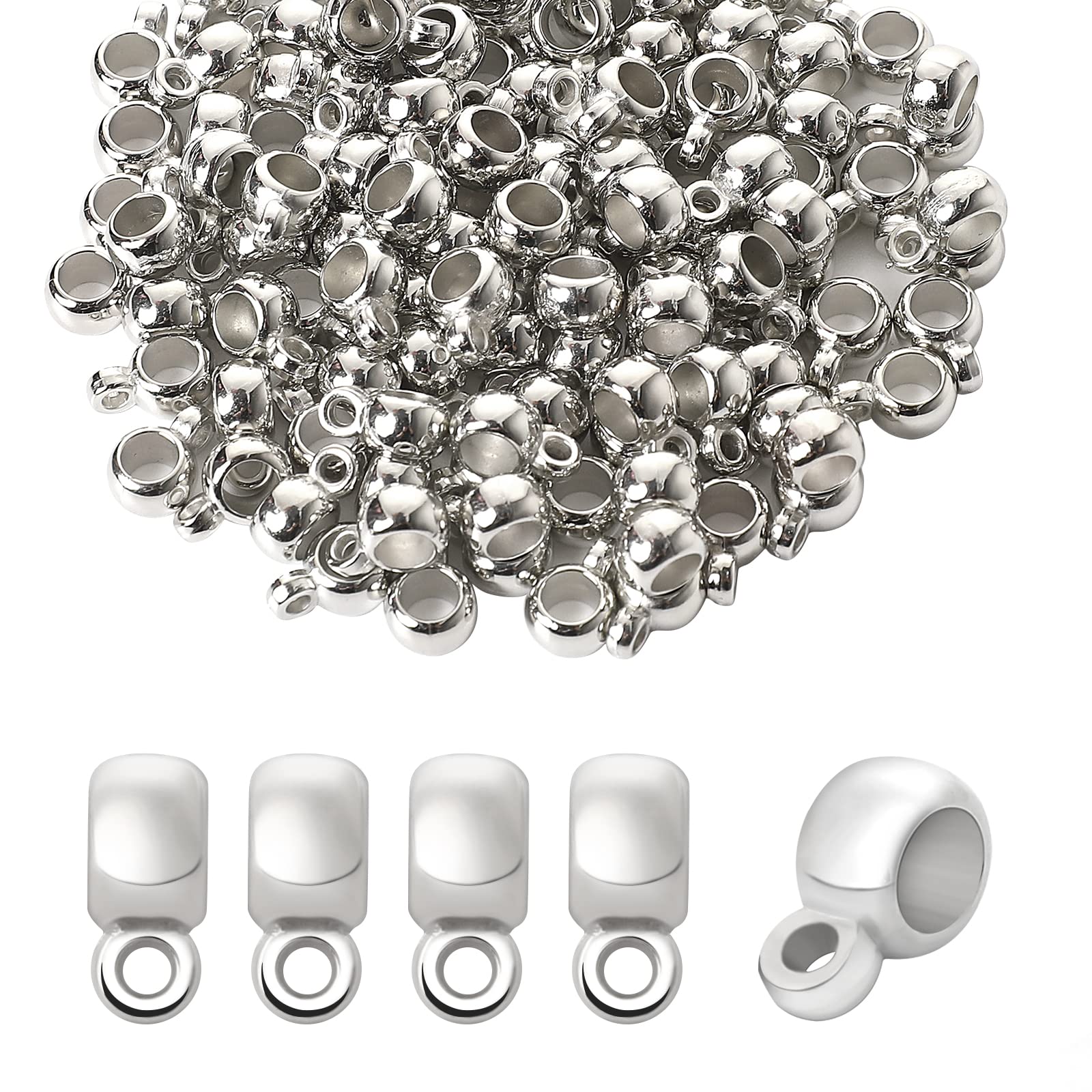 300 PCS Bail Tube Beads Charms Column Spacer Beads Links Bail Beads Connector Tube Charm ABS Beads Charm Hanger Connector Links for Bracelet Necklace Earring Jewelry DIY Making Supplies, Silver