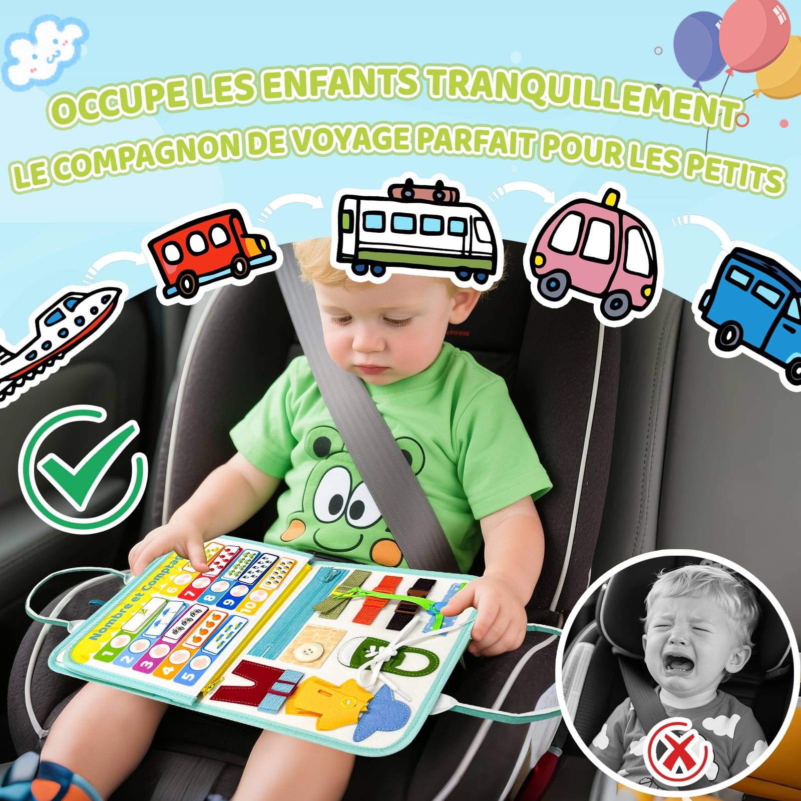 Busy Board Francese, Giochi Bambini 2 Anni, Libro Montessori Interattivo, Quiet Book Sensoriale Educativo, Regalo Bimbo Bambina 1 2 3 4 5 Anni, Giochi Montessori 1 Anno