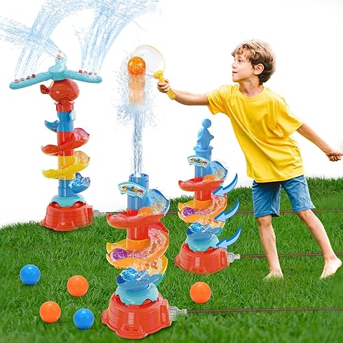 Skirfy Aspersor de agua para niños, juguetes de agua 3 en 1 para niños y niñas, juego de pelota de atrapo, juego al aire libre, fiesta de verano en