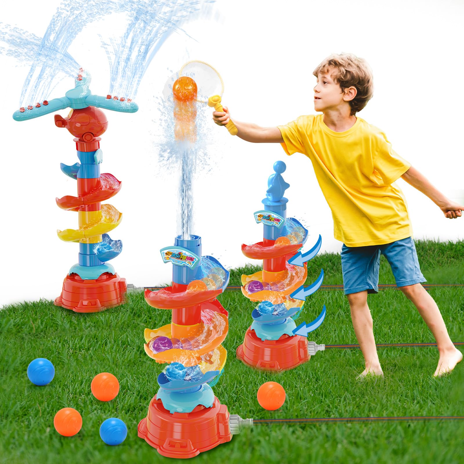 Skirfy Water Sprinkler for Kids,3 in 1 Water Toys for Boys Girls,Catch Ball Game,Outdoor Play Summer Pool Party,Outside To...