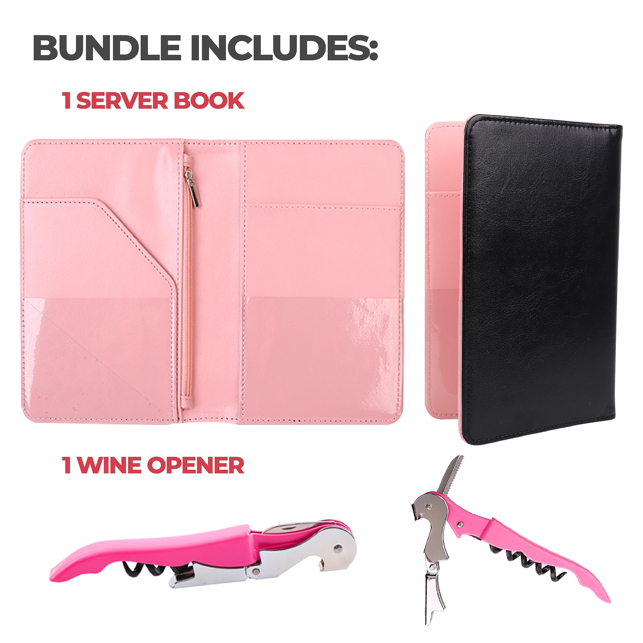 Turquoise Server Book Wallet With Wine Opener - Waitress Organizer For Apron, Holds Cash, Receipts & Checks