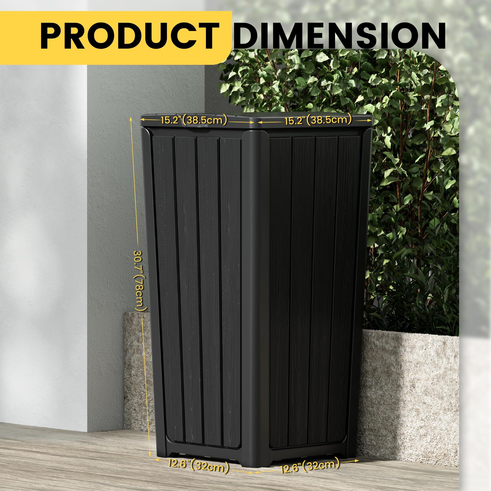 LHBGO Outdoor Trash Can with Lid, Waterproof Resin Garbage Can with Tiered Lid, Outside Trash Bin for Patio, Kitchen, Backyard or Deck