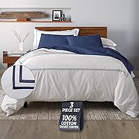 Ella Jayne Queen Duvet Cover Set 3-Piece 100% Cotton Percale - Breathable, Soft Navy with Pillow Shams & Secure Ties