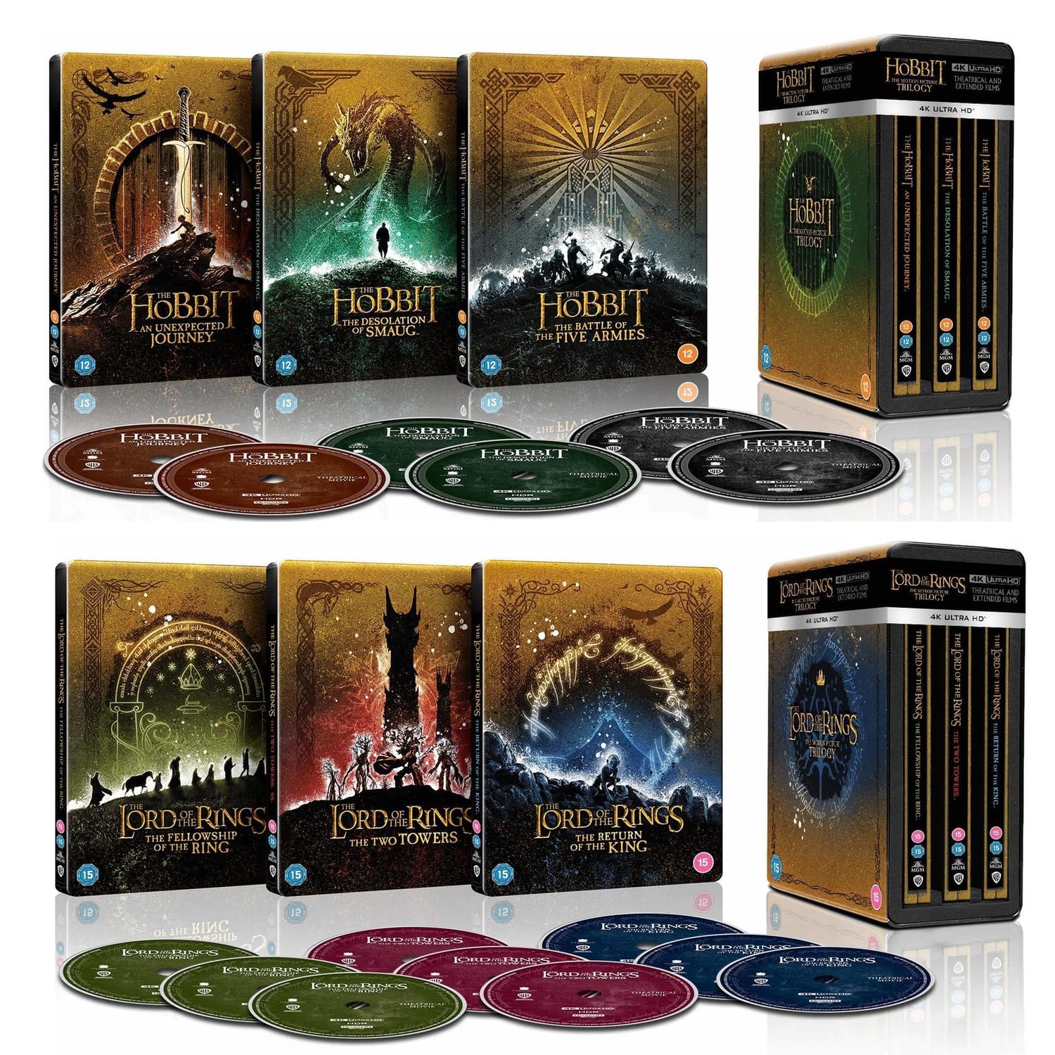 Middle Earth Complete Steelbook Collection (The Lord of the Rings + The Hobbit: The Motion Picture Trilogy) - 15-Disc Box Set / Limited Collectior's Edition [4K UHD] [Region Free]