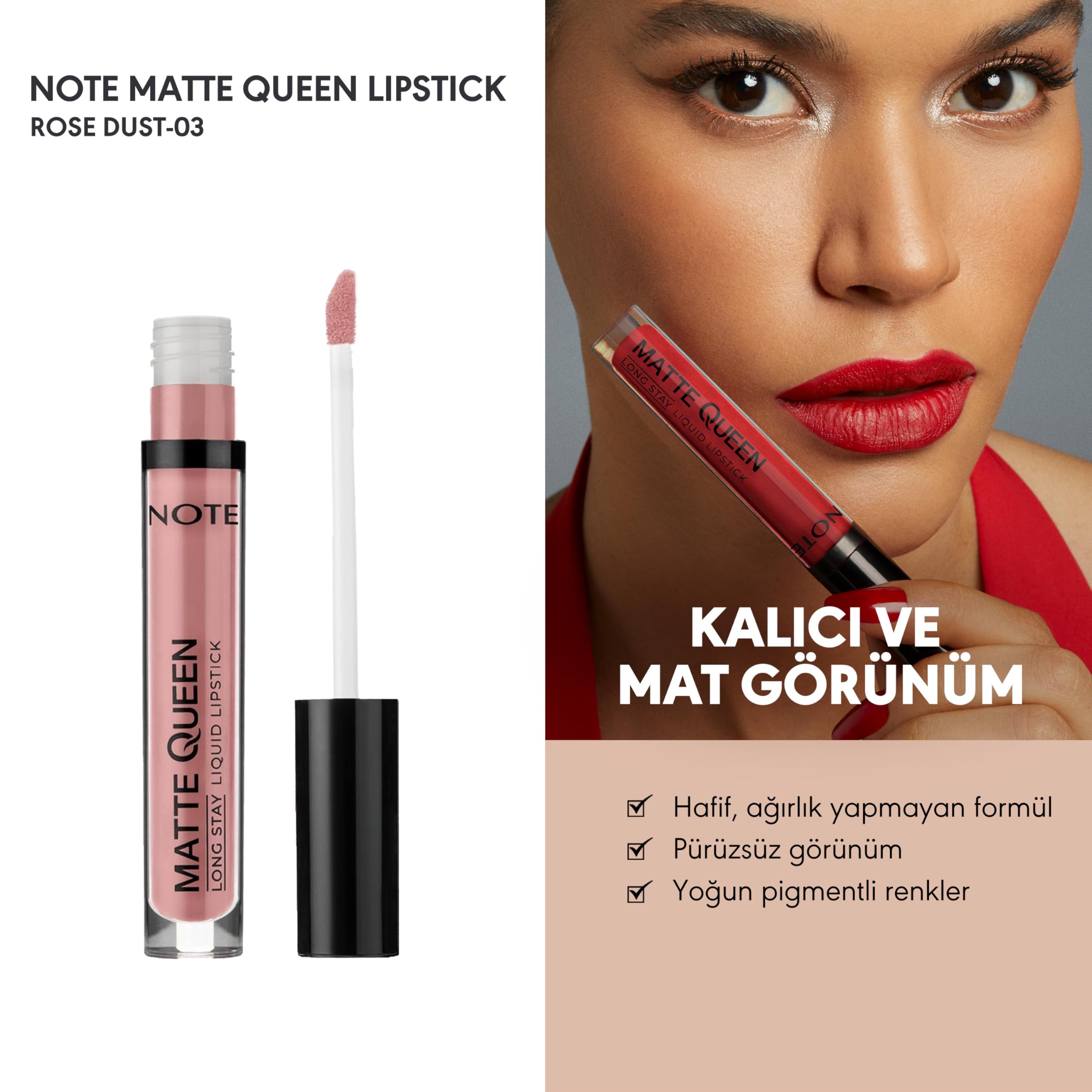 Note Cosmetics Matte Queen Lipstick 03 Rose Dust Kalıcı Likit Ruj, Nude