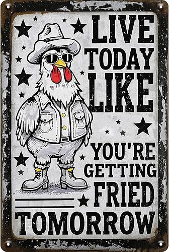 Letrero de lata retro de pollo, arte de pared de metal vintage, decoración de pollo para gallineros, granjas, patio, hogar, bar, cafetería, garaje u