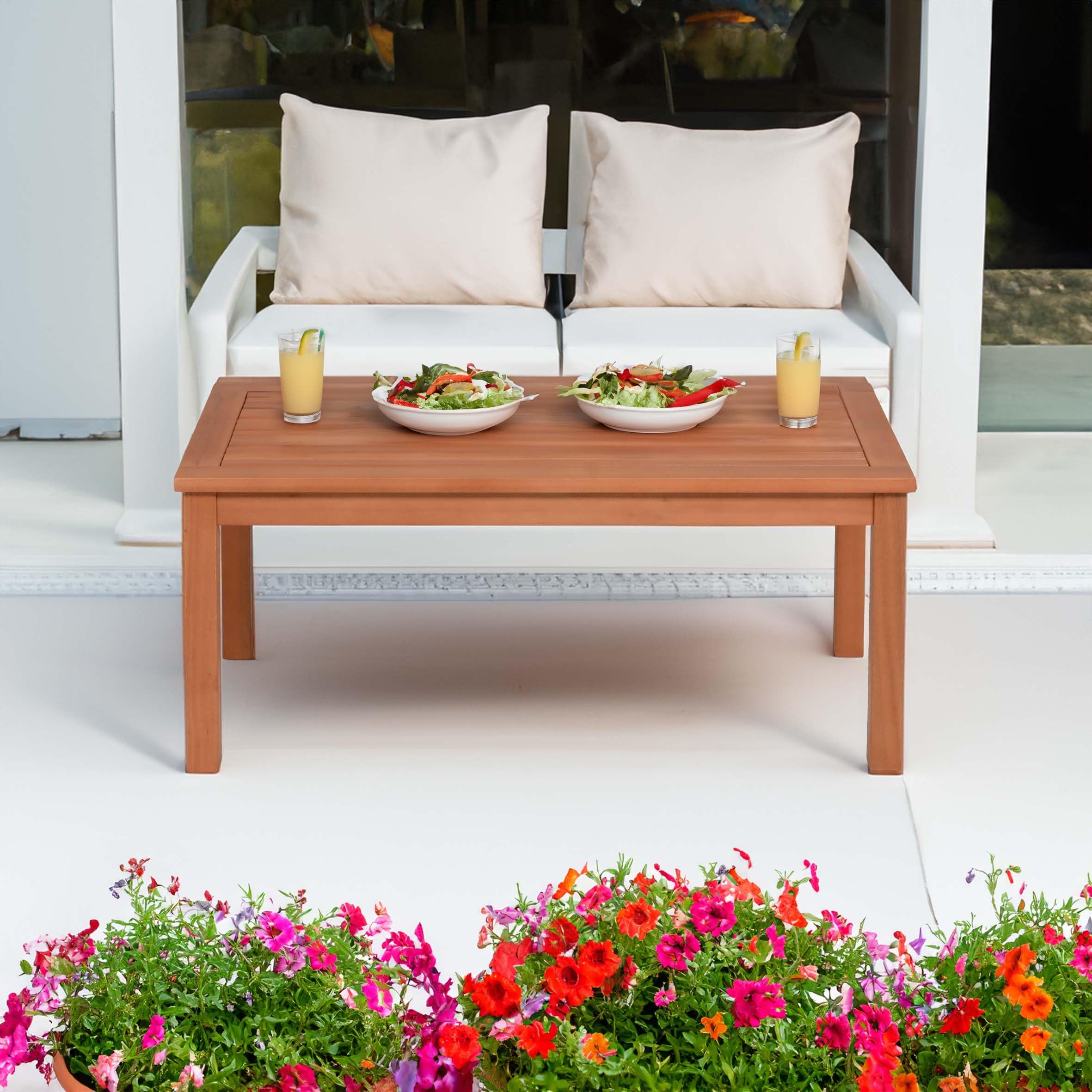 Spetebo Stolik pomocniczy z drewna eukaliptusowego – 90 x 44 cm – stół ogrodowy w 100% z litego drewna FSC, olejowany – stolik balkonowy, drewniany stół wypoczynkowy, prostokątny, masywny