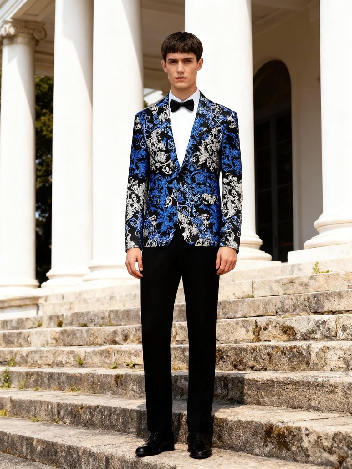 UNINUKOO Mens Floral Tuxedo Jacket Casual Paisley Slim Fit Floral Dinner Wedding Prom Business Sport Coat for Men