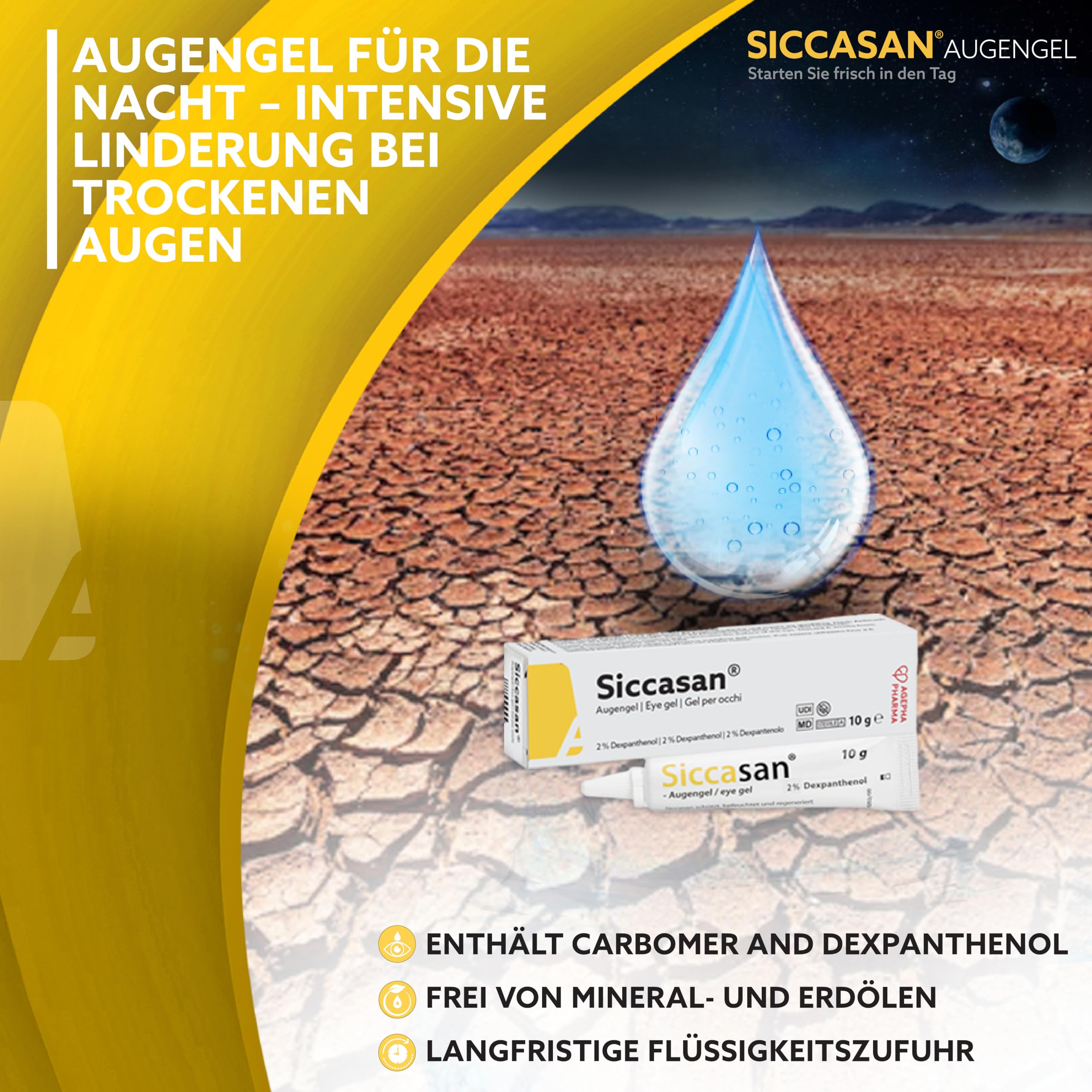 Gel Augentropfen für trockene Augen mit Dexpanthenol und Carbomer zur Heilung gegen trockene Augen. 3er pack