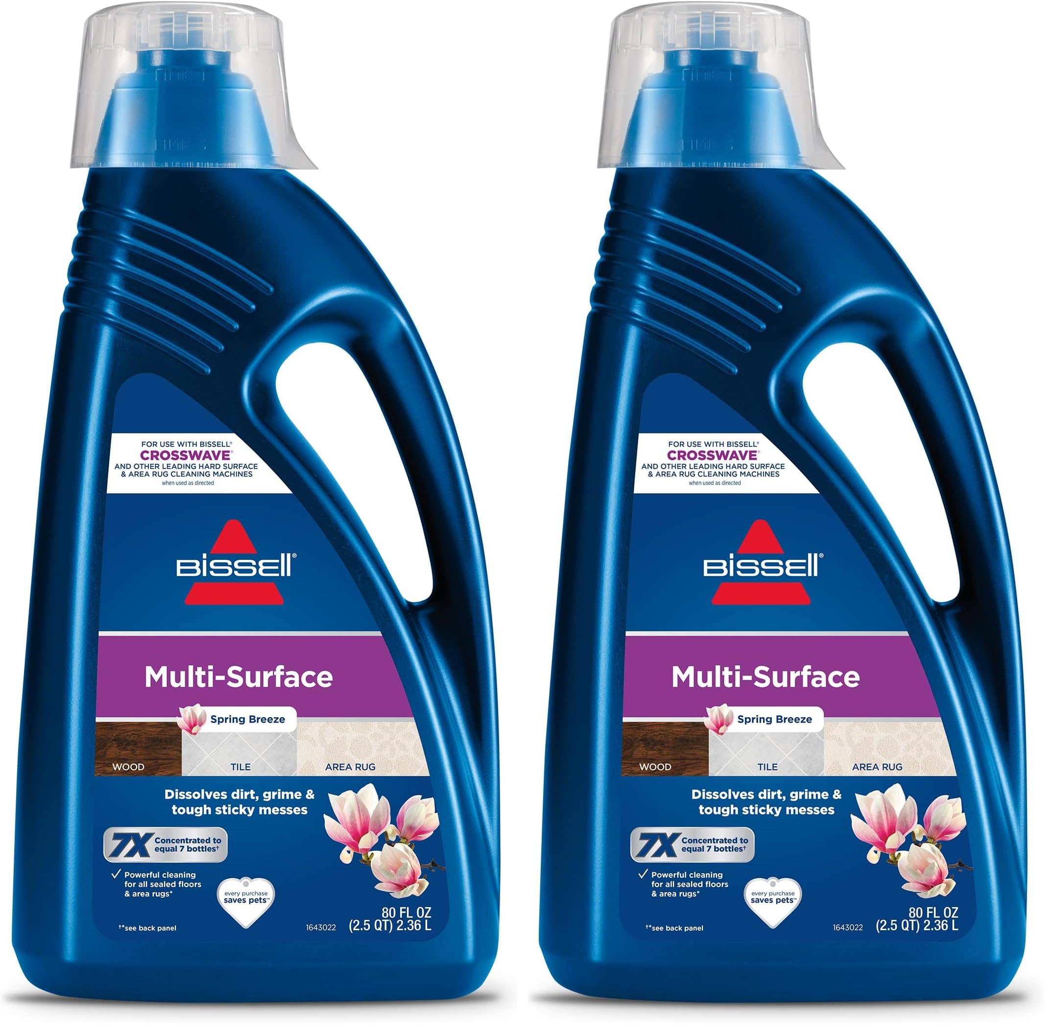 Bissell Multi-Surface Solution,for use in CrossWave and Other Leading Hard Surface and Area Rug Cleaners,80oz,Dissolves Dirt,Grime,and-Tough Sticky Messes,(Pack of 2)