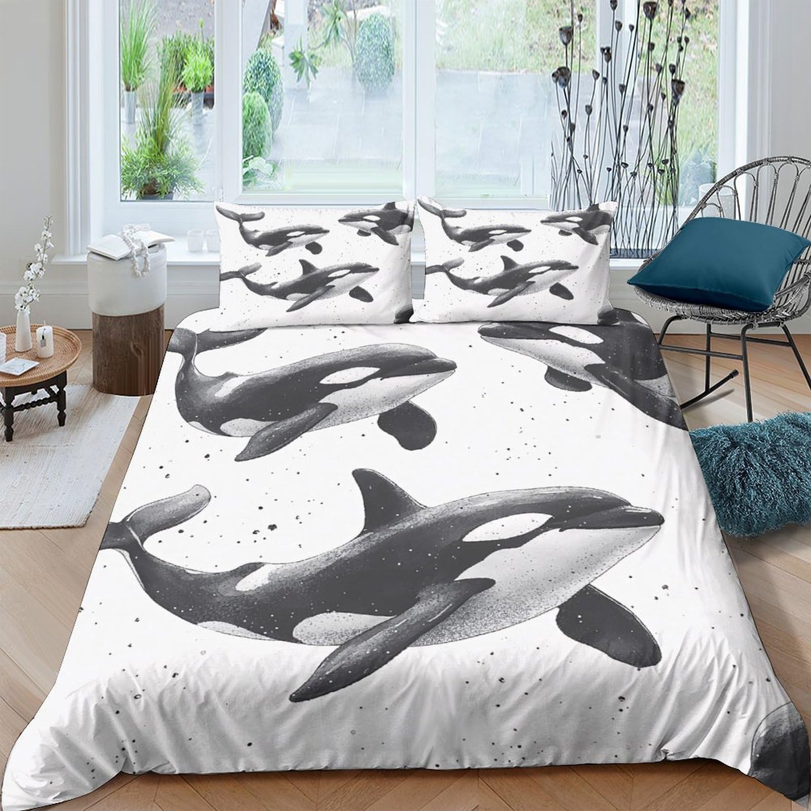 Ctjqhvkz Style-1 3D Printed Orca Whale Fitted Sheet Microfiber Soft Anti-Slip Marine Ocean Mattress Cover For Bedroom Dorm Home Decor Single（135X200cm）