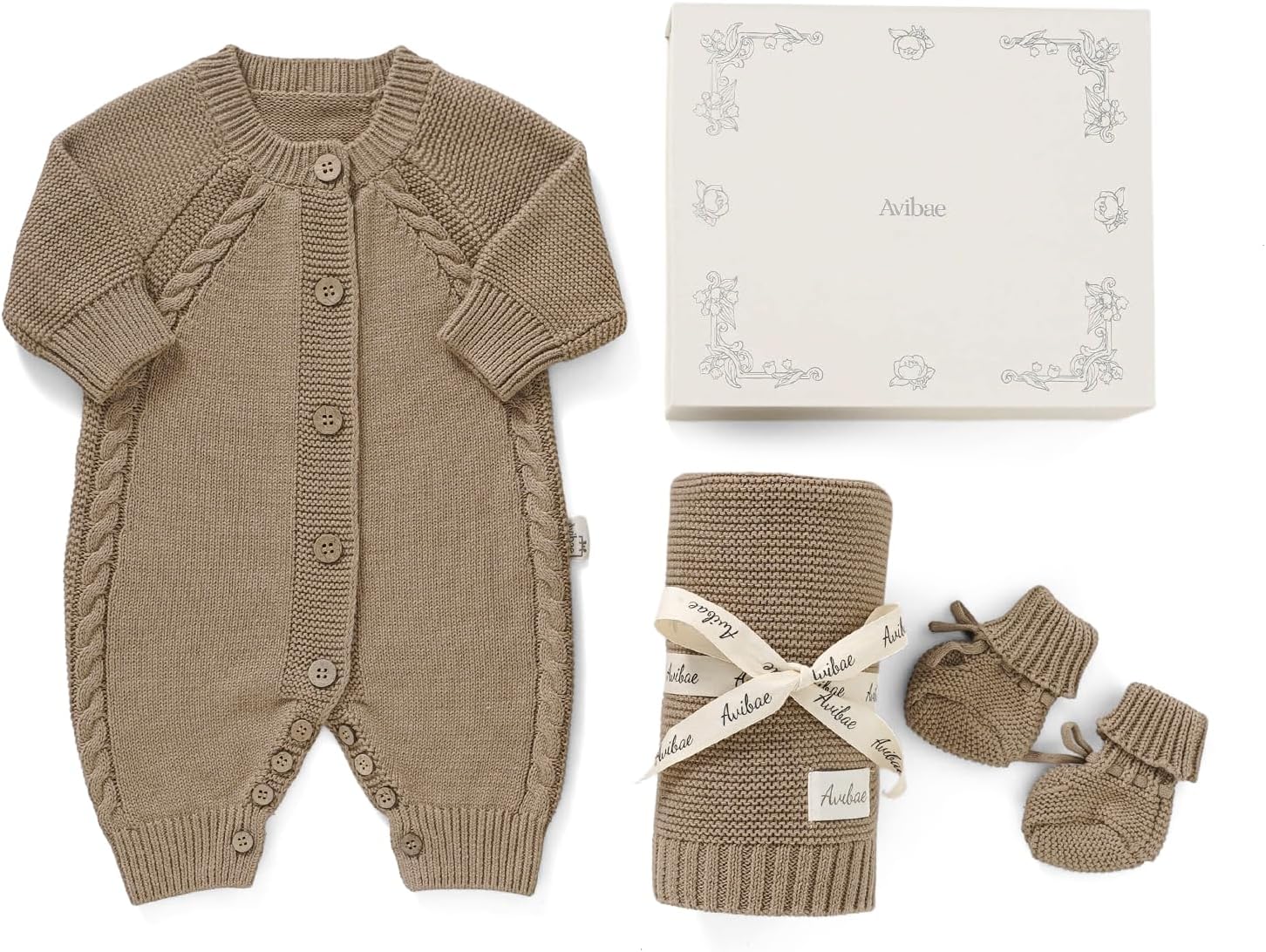 Avibae Baby Cotton Three-Piece Set, Outfit, Blanket and Shoes, Cozy Gift for Newborn Infant Boys and Girls