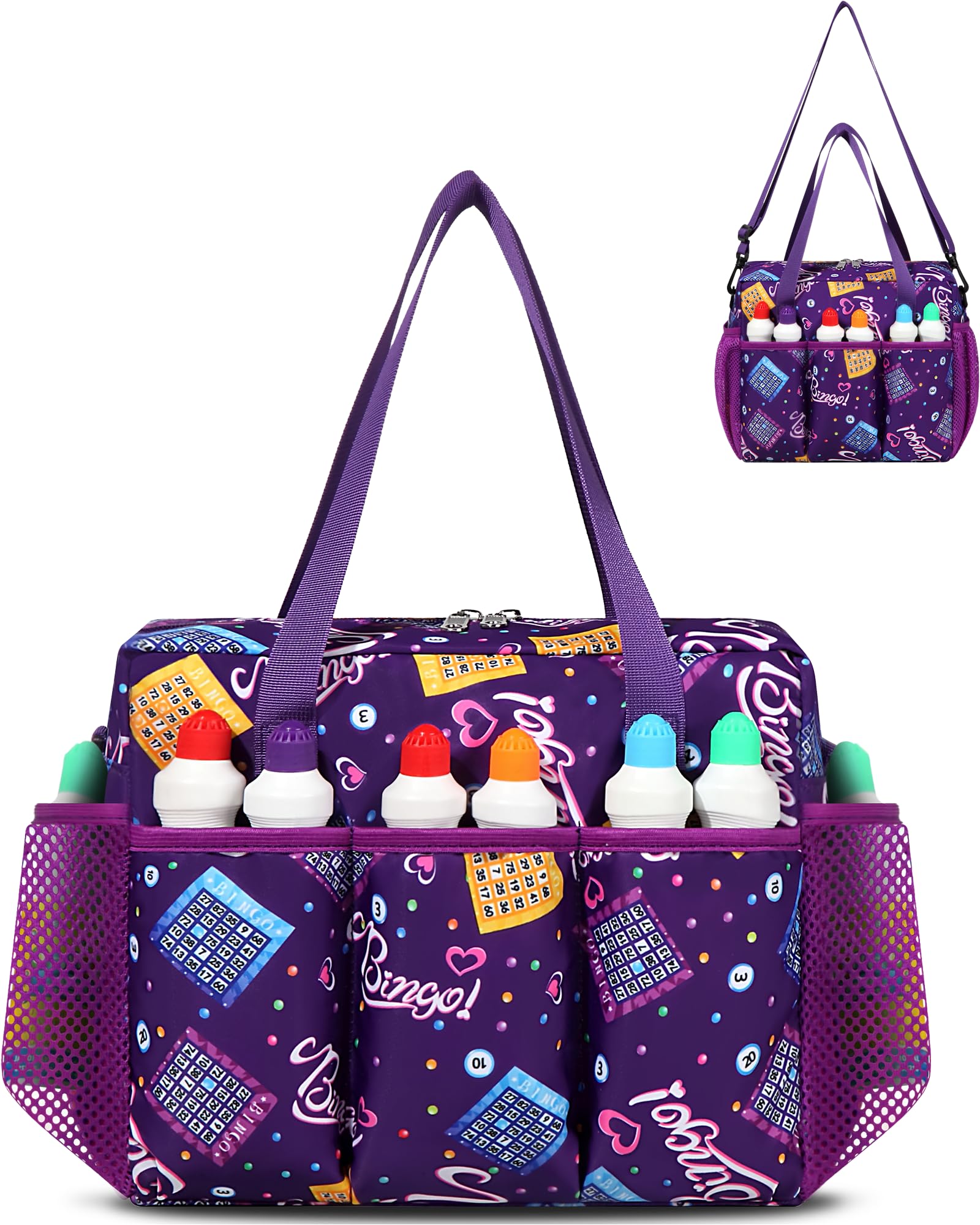 Purple Bingo Bag with Pockets for Bingo Accessories Bingo Tote for Bingo Game Items Equipment Bingo Dauber Bag for Bingo Markers Bingo Bags for Women Casino Bingo Gift Ideas Bingo Prizes for Seniors