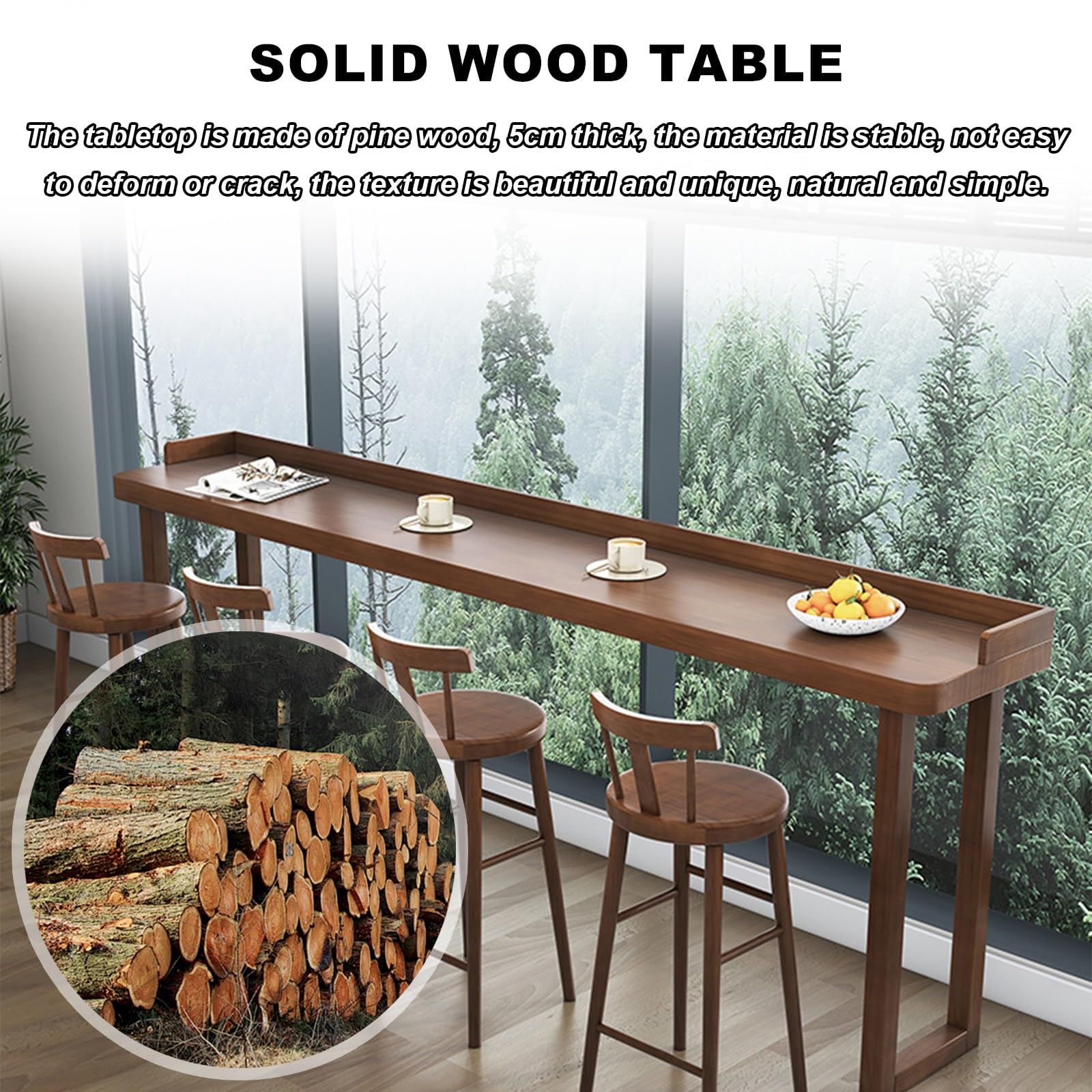 Table de bar murale en bois massif avec garde-corps - Table haute moderne pour cuisine et balcon