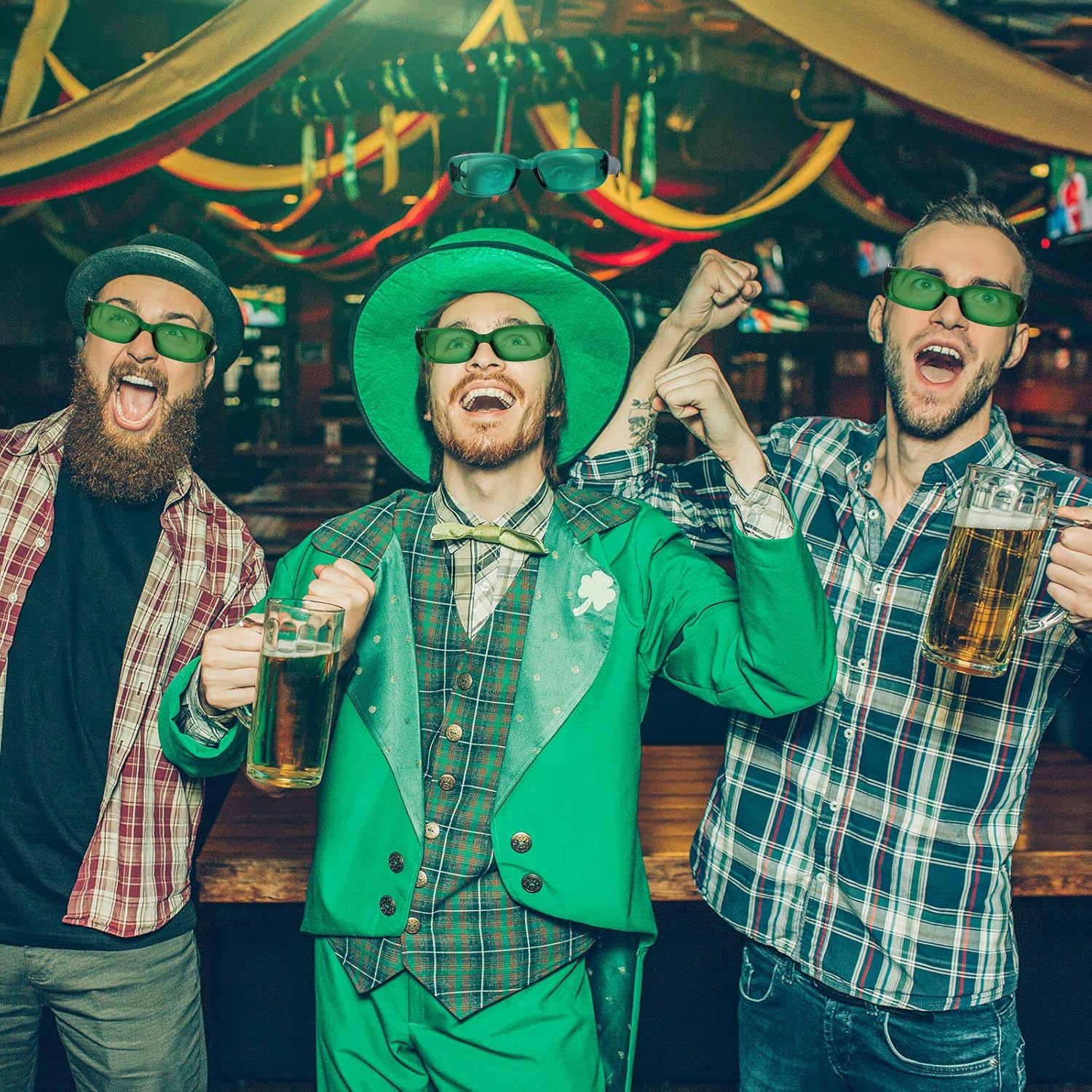 Queekay 12 Pairs St. Patrick's Day Green Retro Sunglasses Square Vintage Sunglasses Aesthetic Trendy Y2K Rectangle Sunglasses for Women Men Party Gifts - Image 6