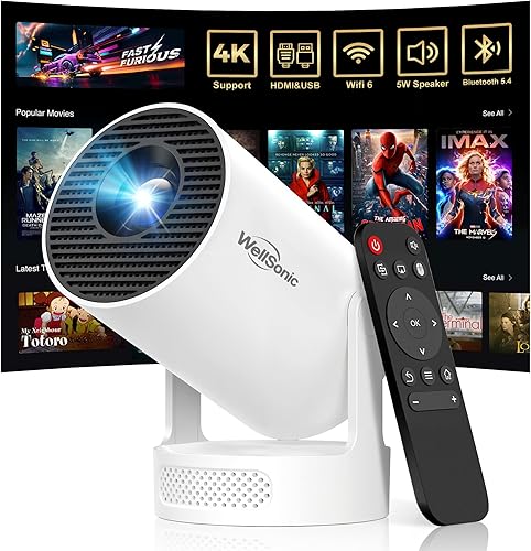 Miniatura 1 de Mini proyector con WiFi y Bluetooth, proyector portátil 4K con altavoz de 5 W, Keystone vertical automático y giratorio de 180, proyector de