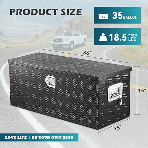 Miniatura 4 de Caja de herramientas de aluminio más ancha de 36 pulgadas para camión, cajas de herramientas resistentes con 2 llaves, 36 pulgadas de largo x 15