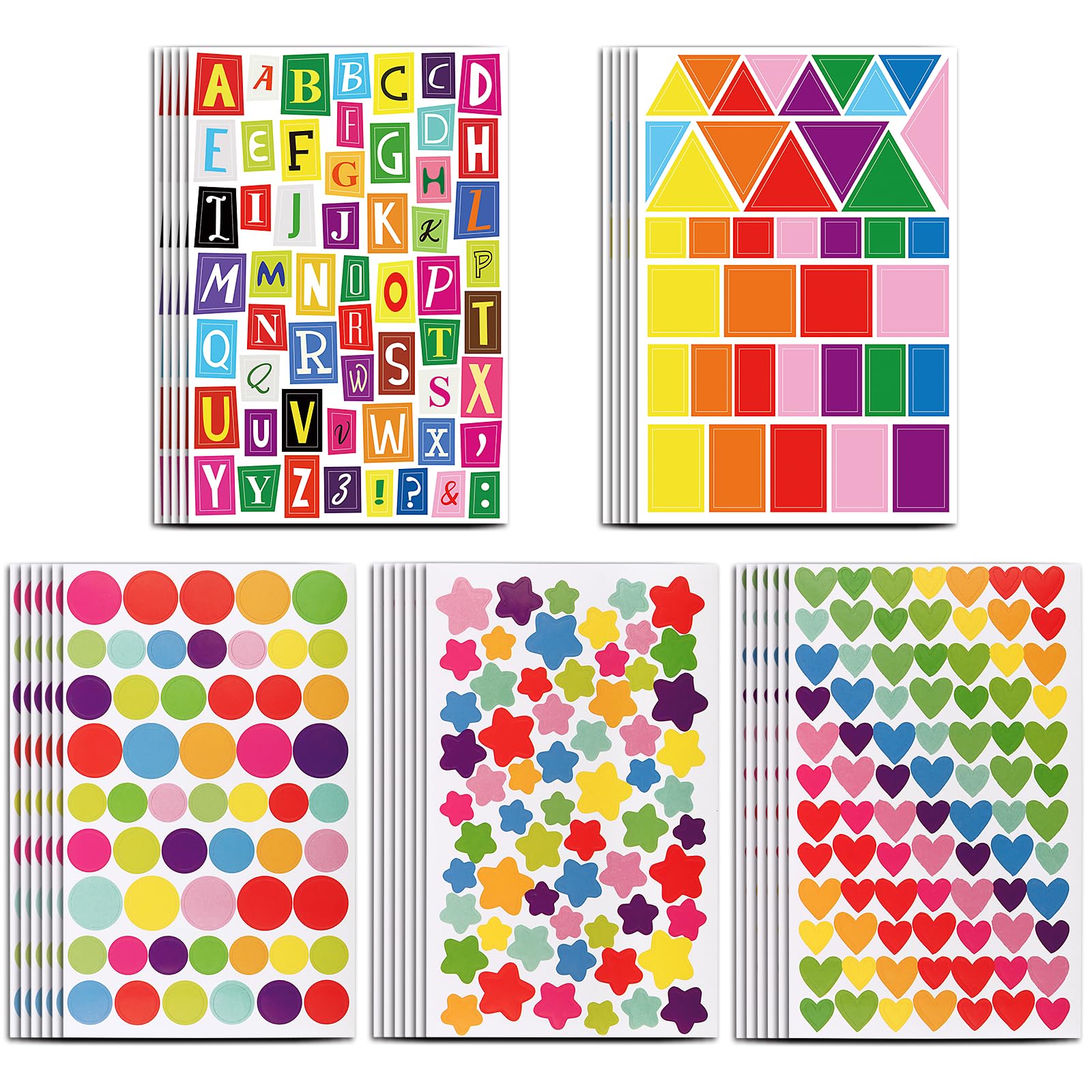 BETESSIN 1700pcs+ Pegatinas Niños, Pegatinas Infantiles de Letra Corazón Estrella Geometría, Pegatinas DIY Niños Papel Colores, Pegatinas Recompensa Álbumes de Recortes, Pegatina Manualidad Tarjeta