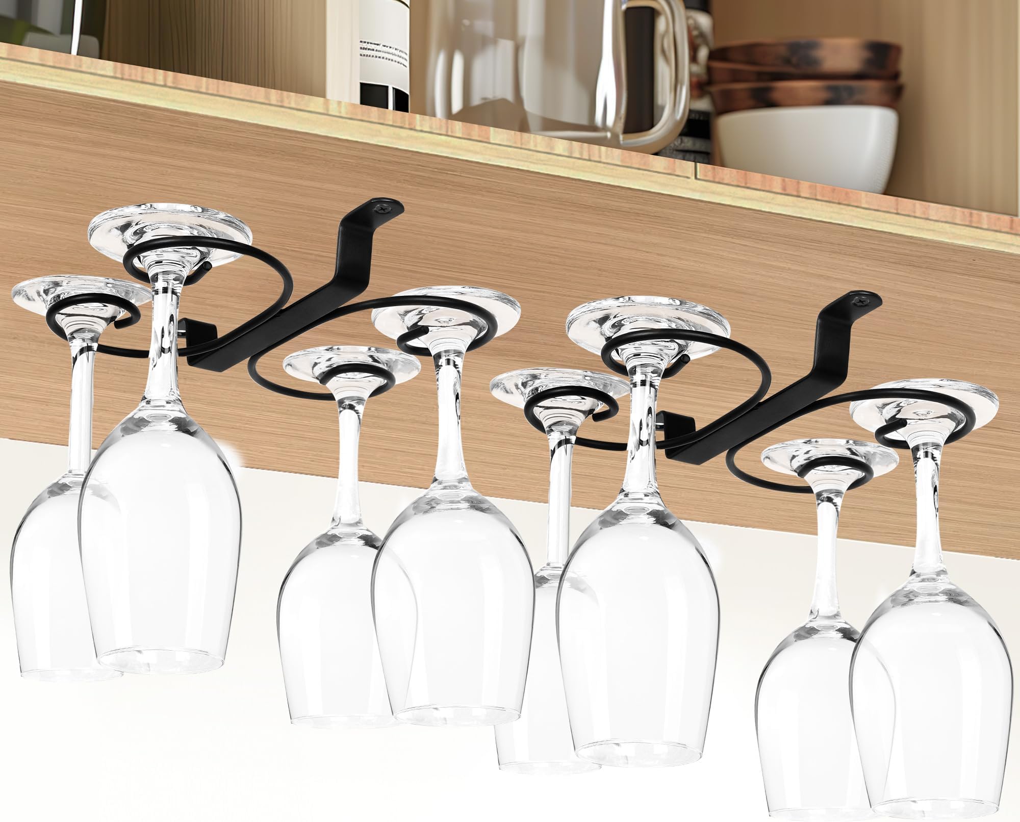 Under Wine Glass Rack,Stemware Rack Holds up to 8