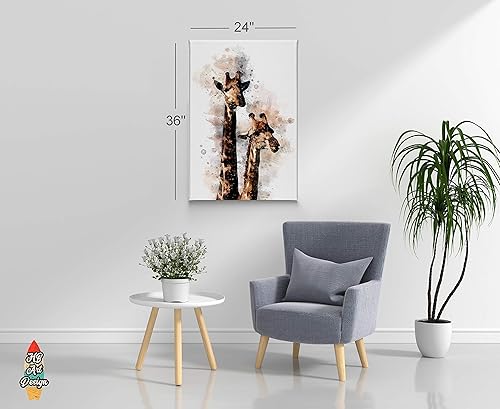 Miniatura 4 de Lienzo con estampado de jirafas, pintura de acuarela con fondo blanco, arte de pared de animales, decoración del hogar, listo para colgar, fabricado