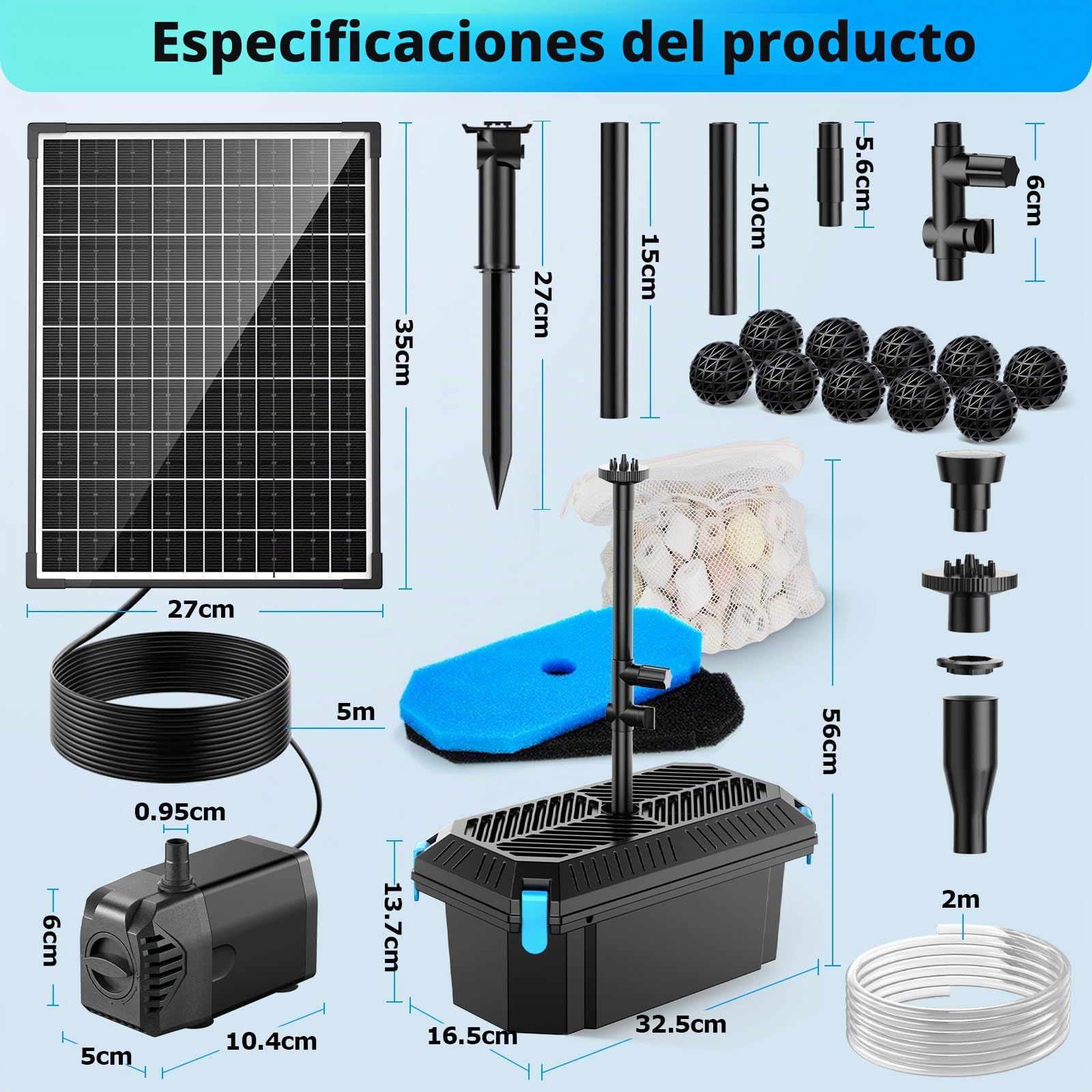 POPOSOAP Filtro solar para estanque de 20 W con bomba de fuente, juego completo de filtración de estanques y fuentes solares para pequeños estanques de jardín, acuarios y juegos de agua