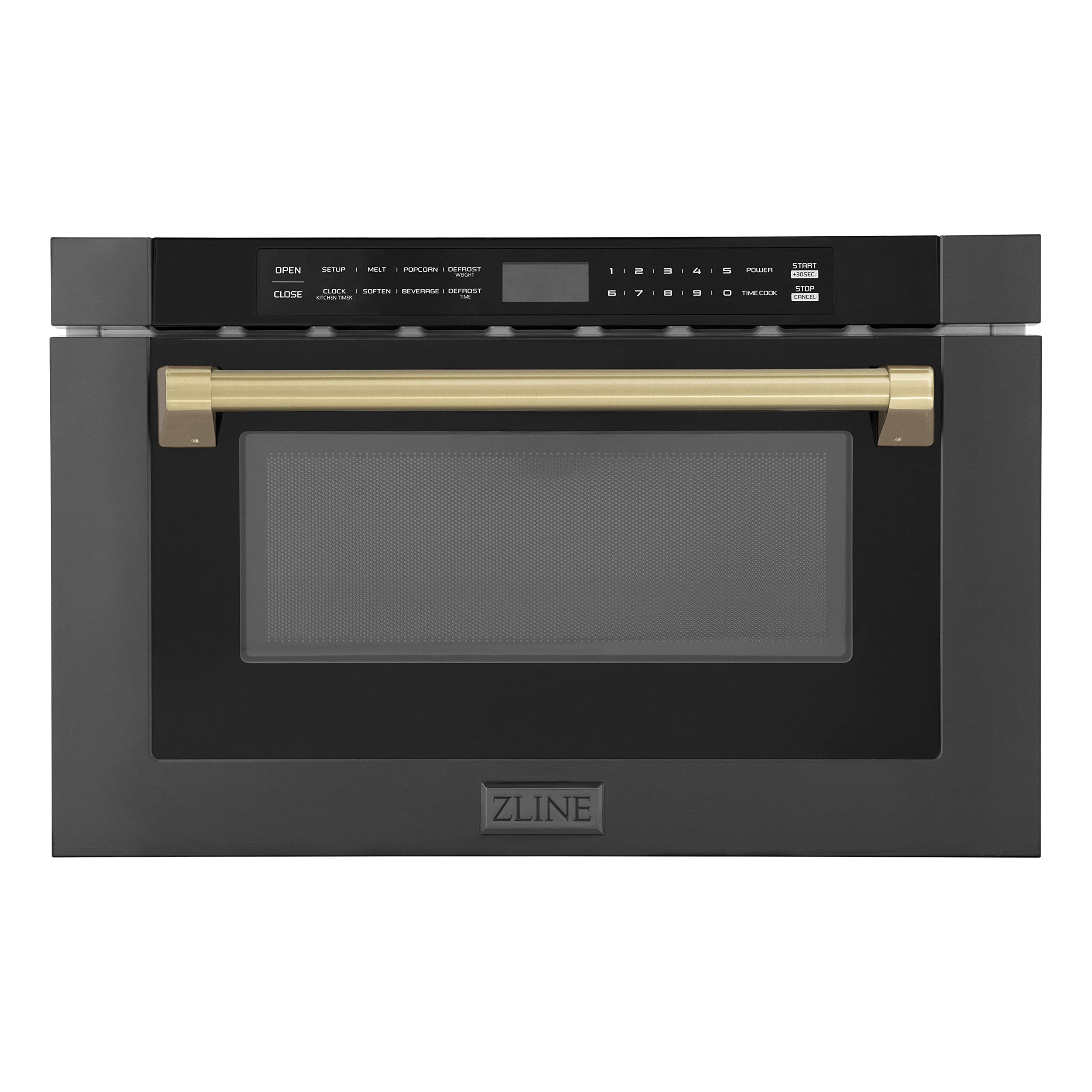 ZLINE Autograph Edition 24 1 2 cu ft Built-in Microwave Drawer in Black Stainless Steel and Champagne Bronze