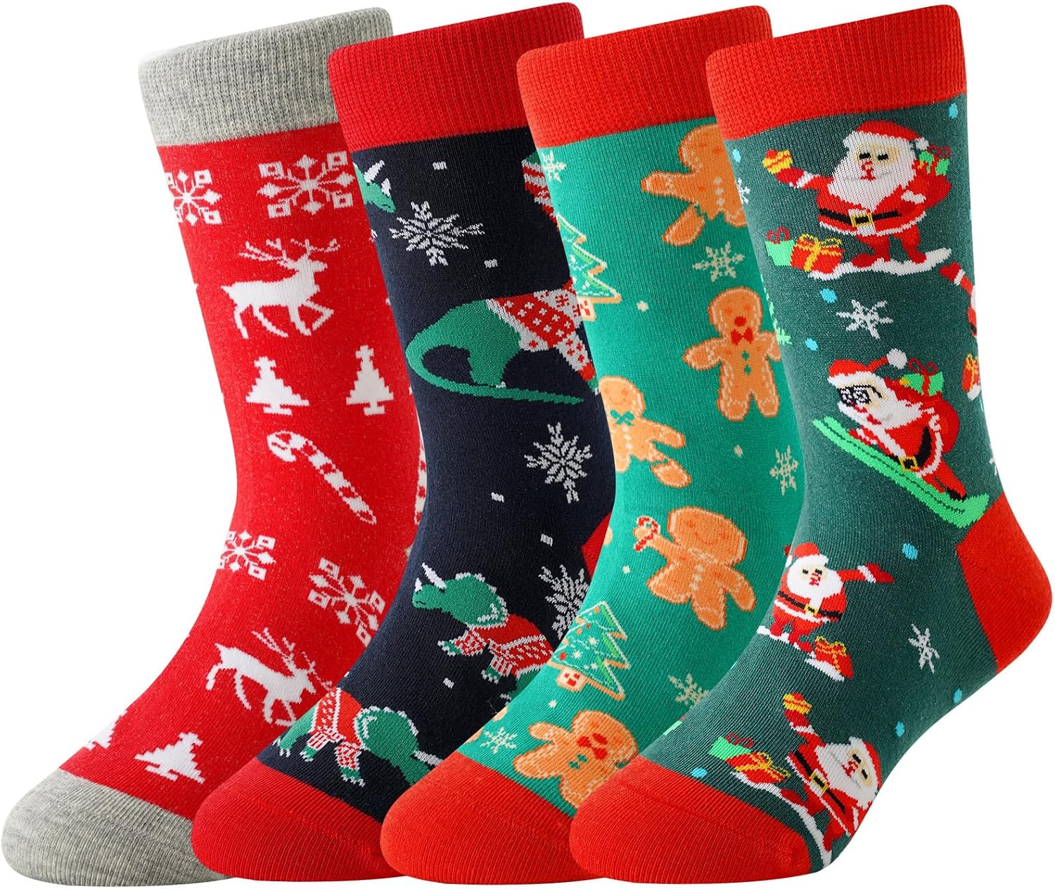 TOAMOUR 4 Pairs Christmas Socks for Kids, Gifts for Boy Girl, Fun Novelty Socks for Son Daughter