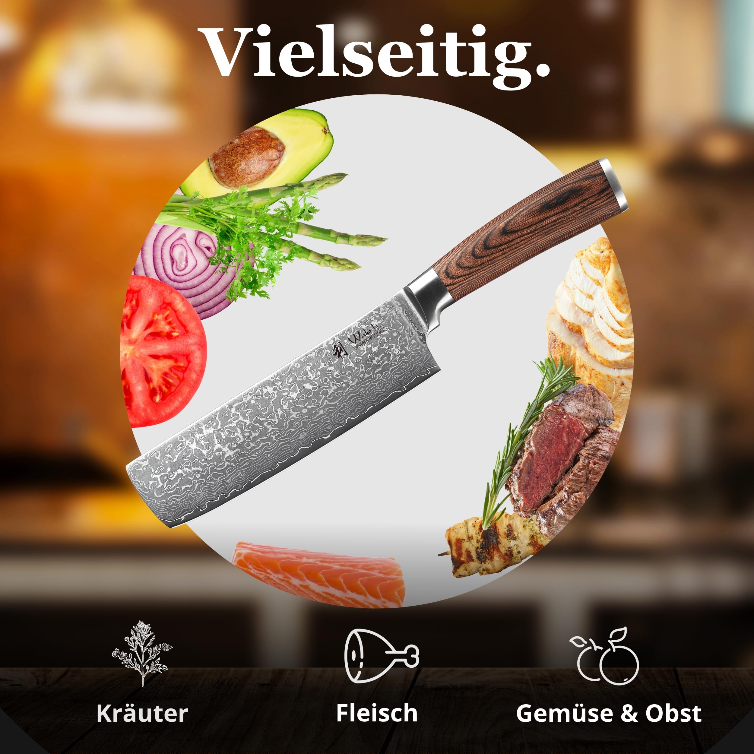 Wakoli EDIB Sakura Nakiri Messer mit 18 cm Klinge aus 67 Lagen Damaststahl mit VG10 Kern, Pakkaholzgriff, in Geschenkbox für Gemüse, Kräuter und feine Schneidarbeiten
