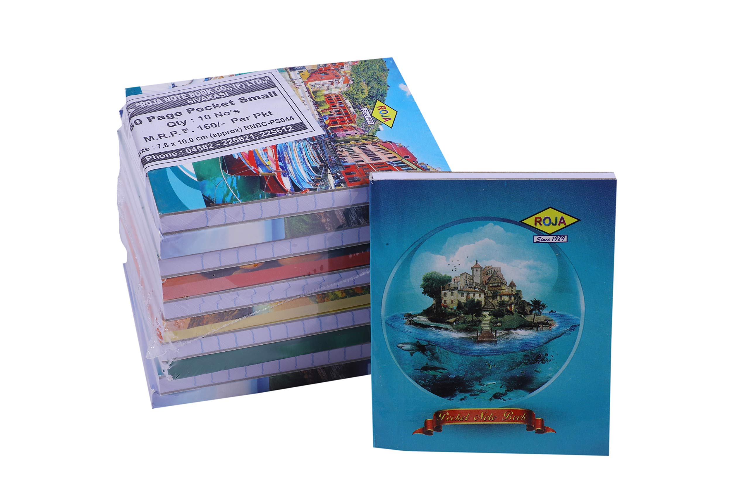 Roja Pocket Notebook - 7.8 x 10 cm's,160 Pages, Ruled, Hard Cover, 58 GSM Paper, Pack of 20 (Designs May Vary According to Stock)